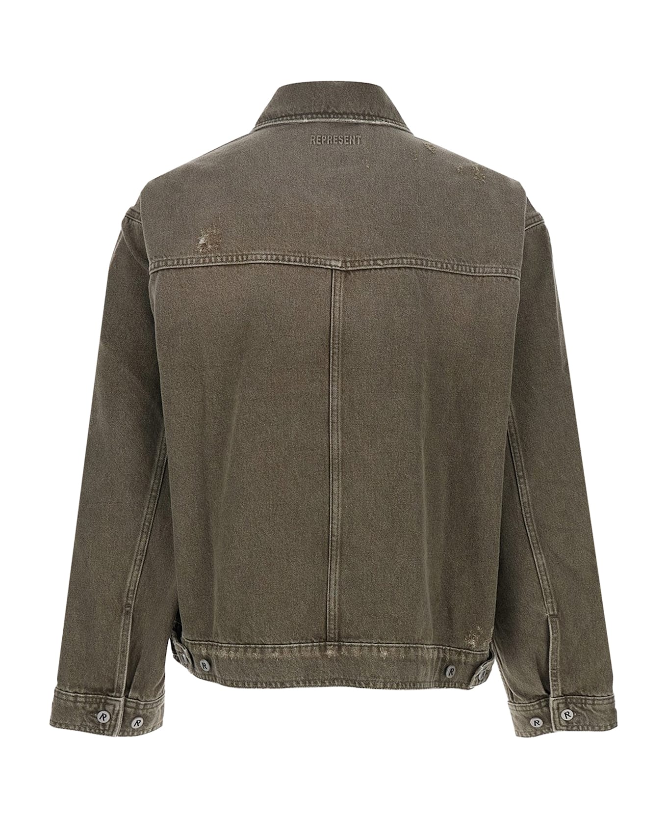 REPRESENT Denim Jacket With Distressed Effect - WASHED OLIVE