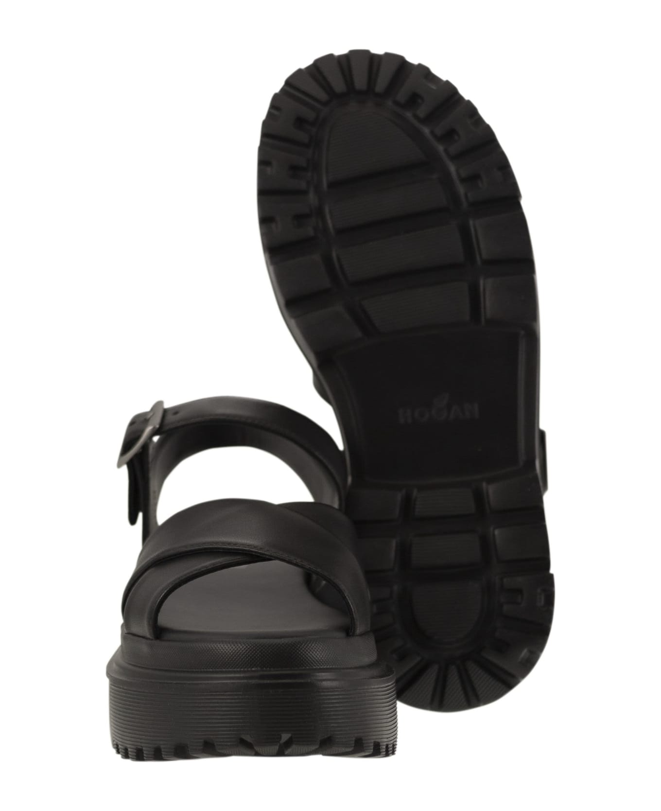 Hogan Leather Sandal With Midsole - Black サンダル