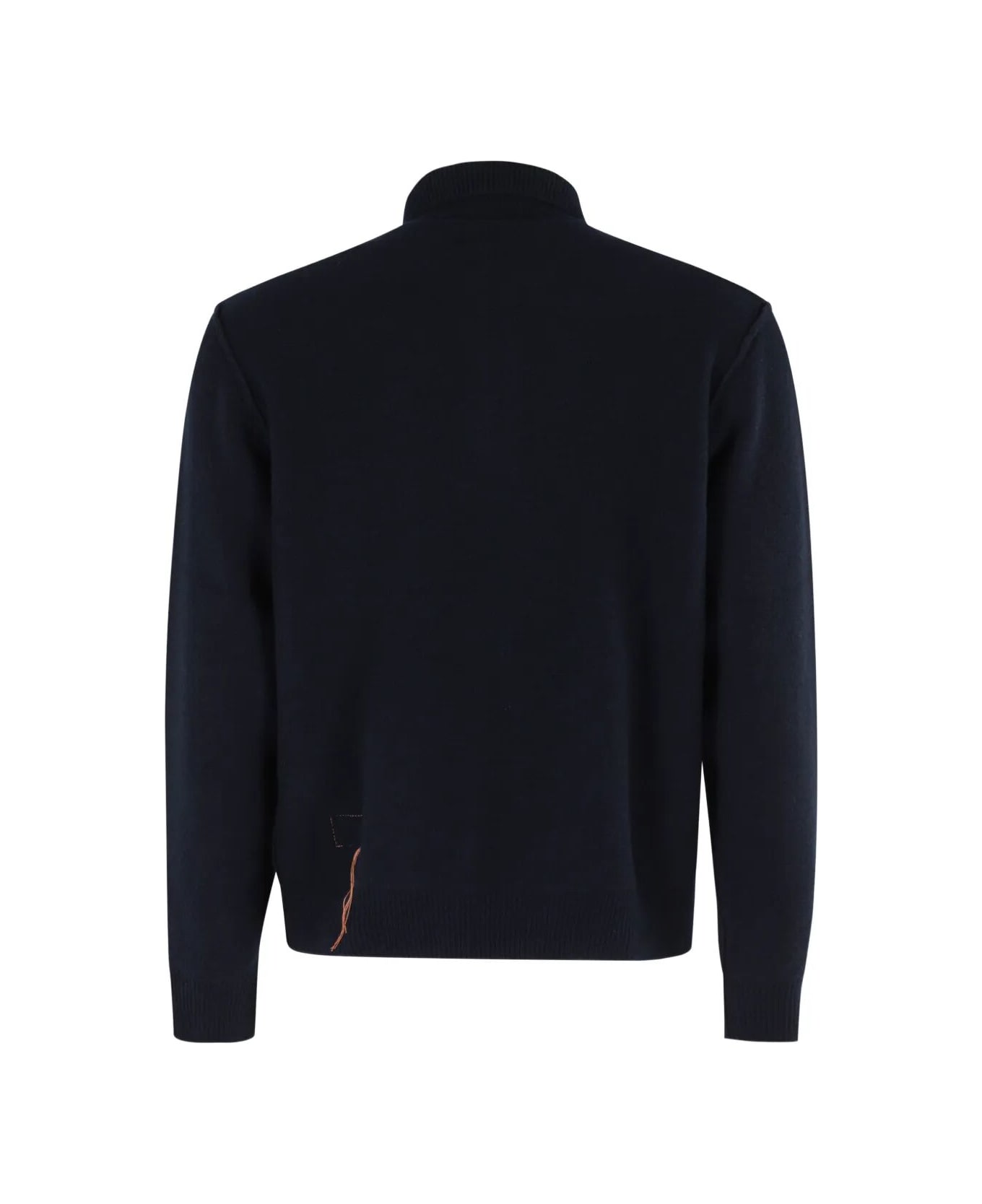 Fortela Woven Wool Zippered Sweatshirt - navy