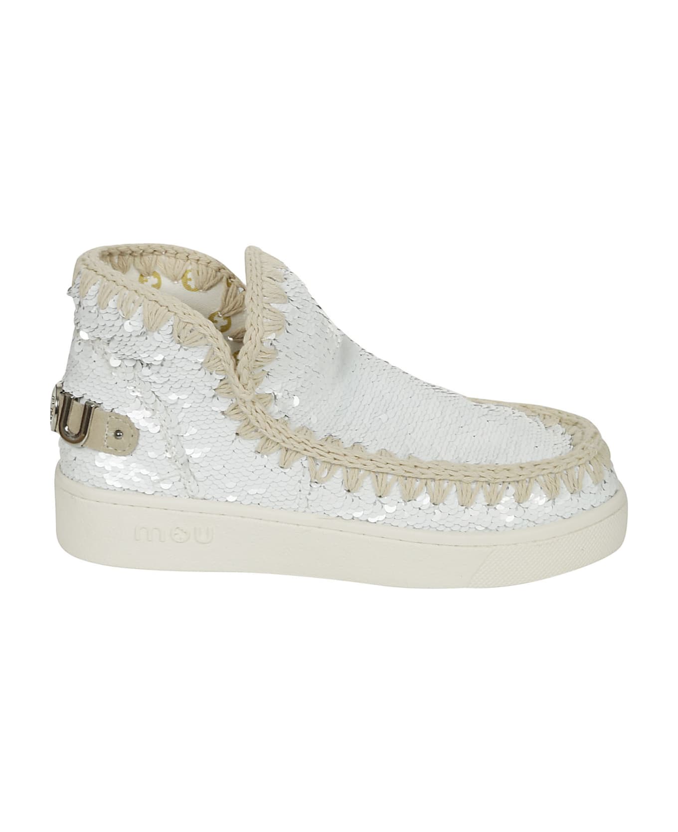 Mou Eskimo New Low Heels Ankle Boots In White Synthetic Fibers - Whisil White Silver