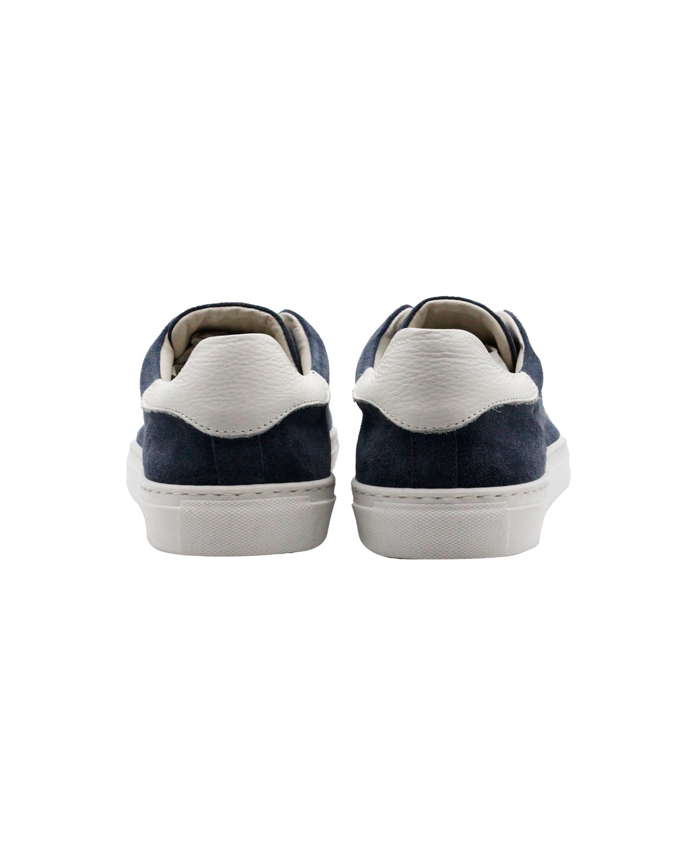 Barba Napoli Sneakers In Soft And Fine Perforated Suede With Lace Closure And Leather Rear Part - Light Blu