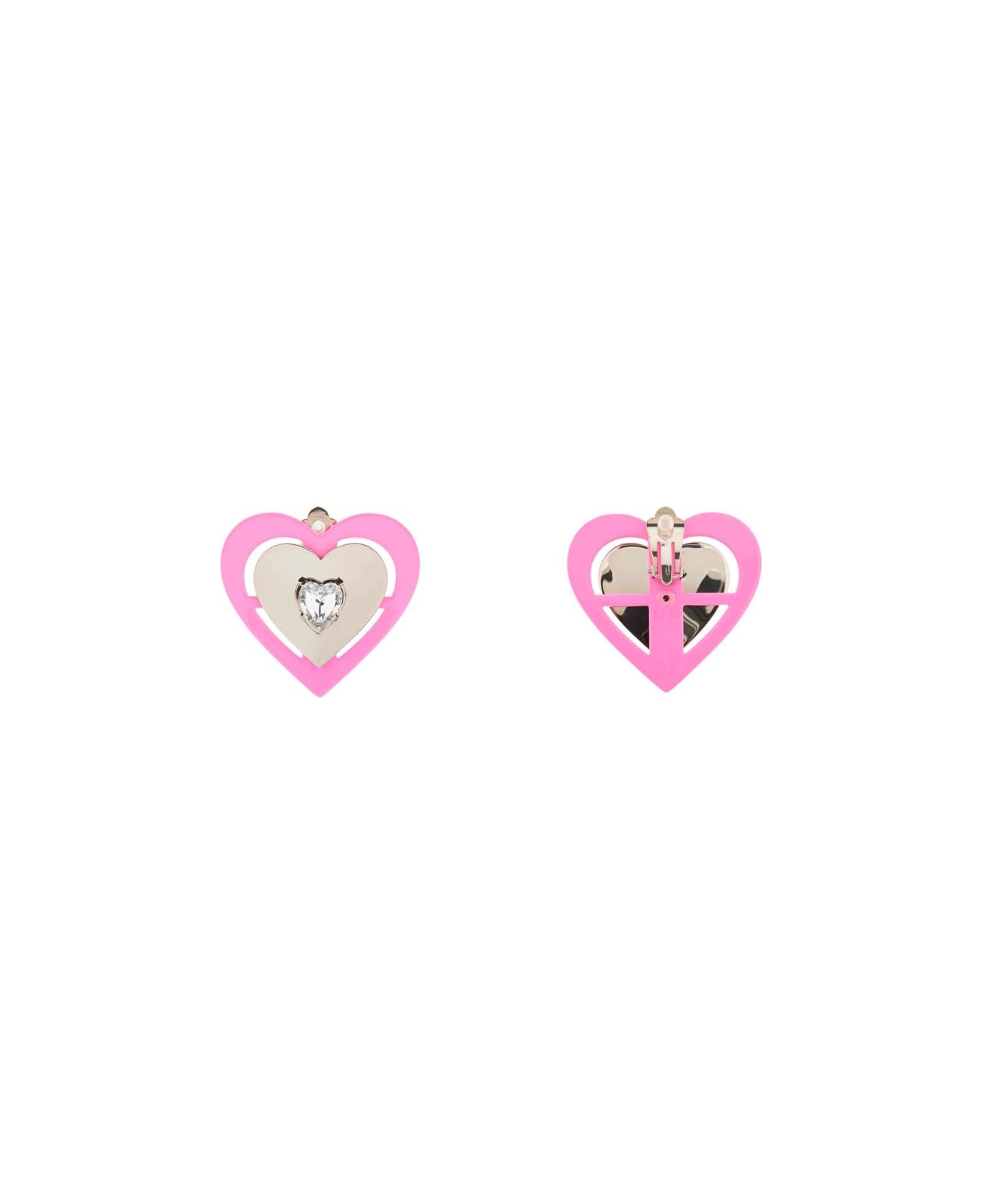 SafSafu 'pink Neon Heart' Clip-on Earrings - SILVER/PINK イヤリング