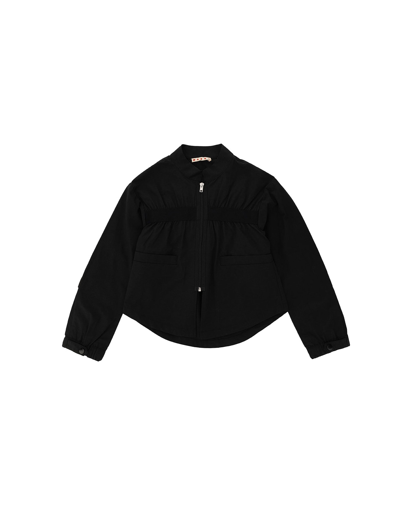 Marni Black Jacket With Contrasting Logo At The Back In Cotton Blend Girl - Black
