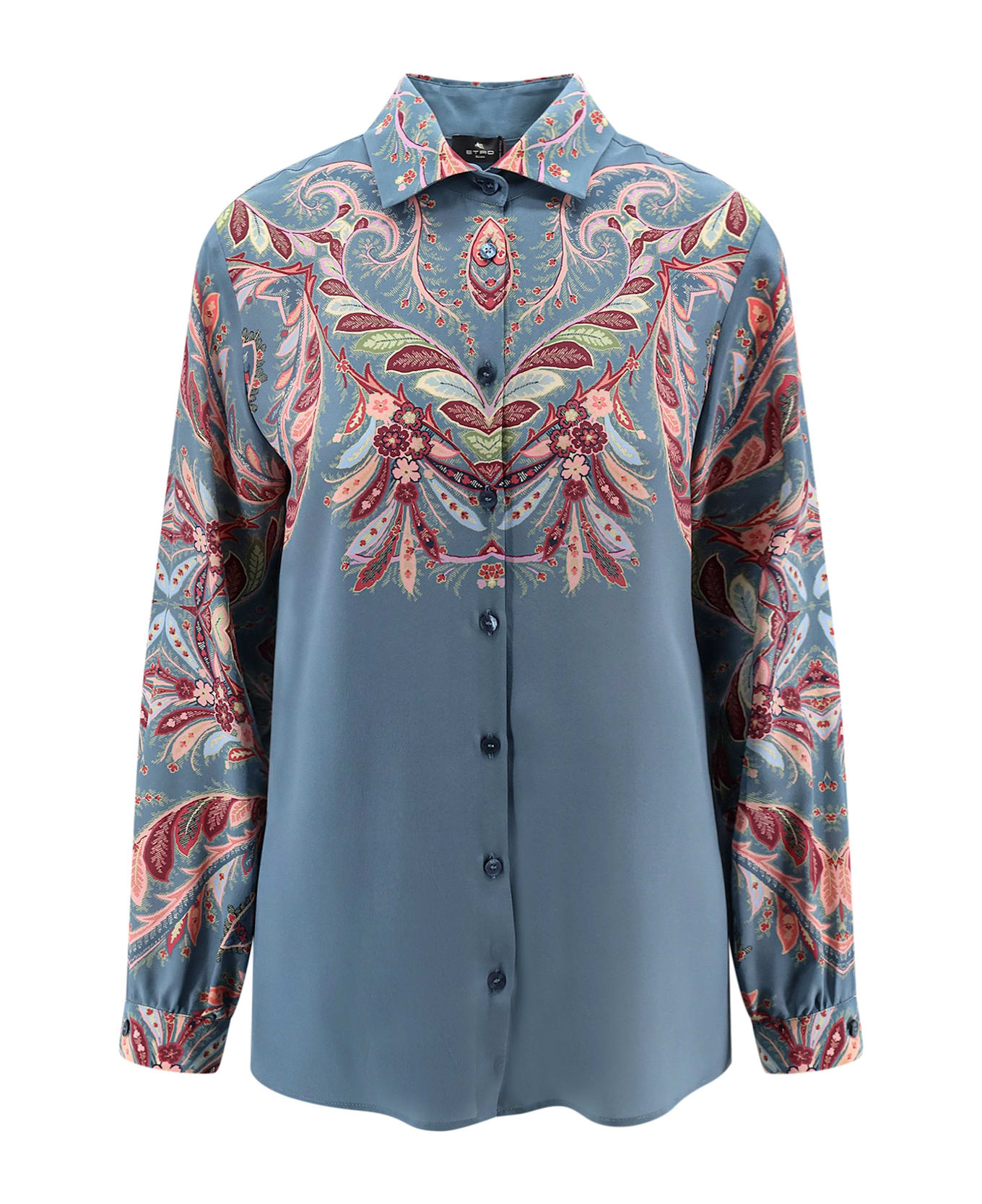 Etro Paisley Print Silk Shirt - Clear Blue