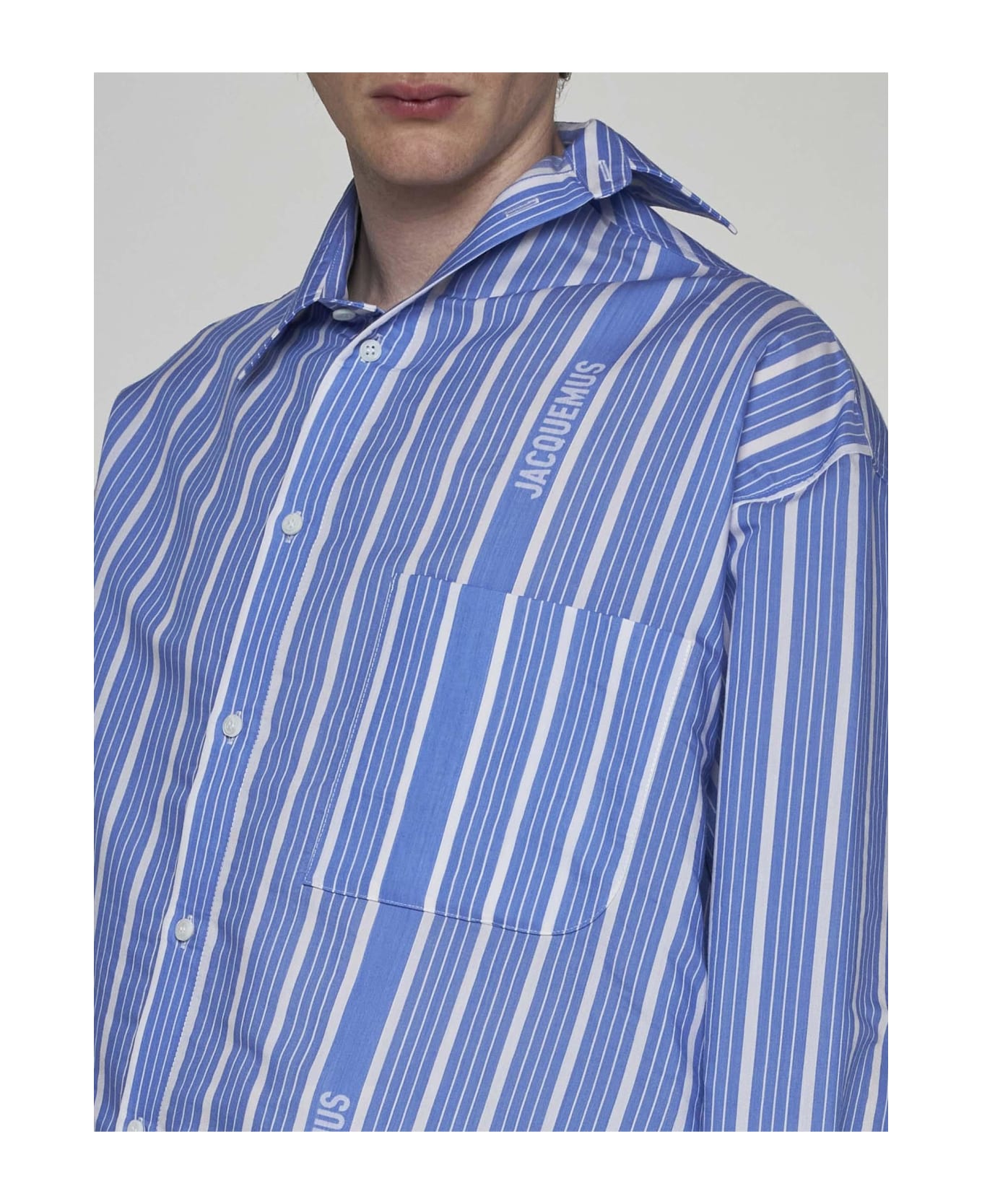 Jacquemus Cuadro Striped Silk-blend Shirt - BLUE/WHITE