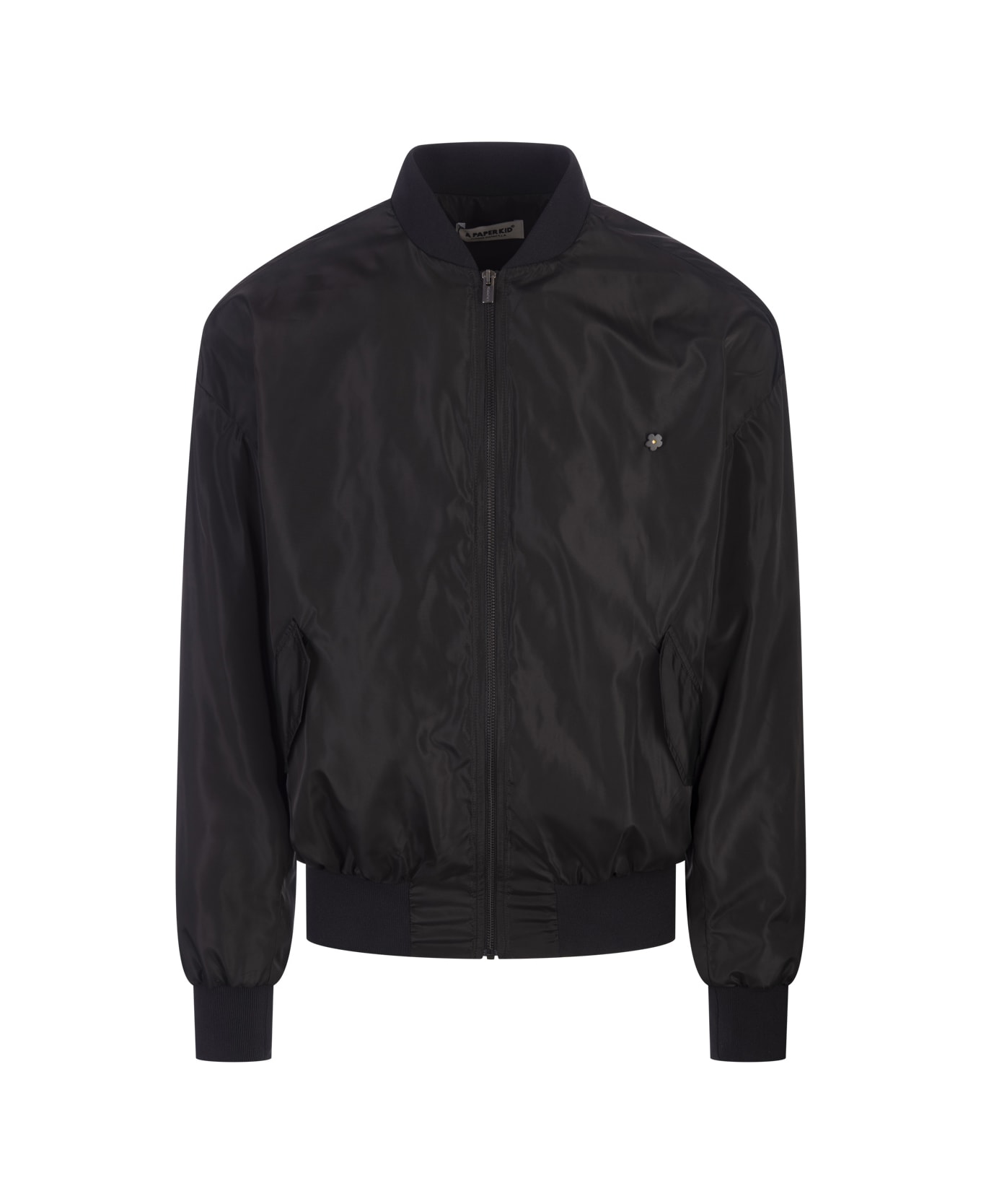 A Paper Kid Black Technical Fabric Bomber Jacket With Logo - Black