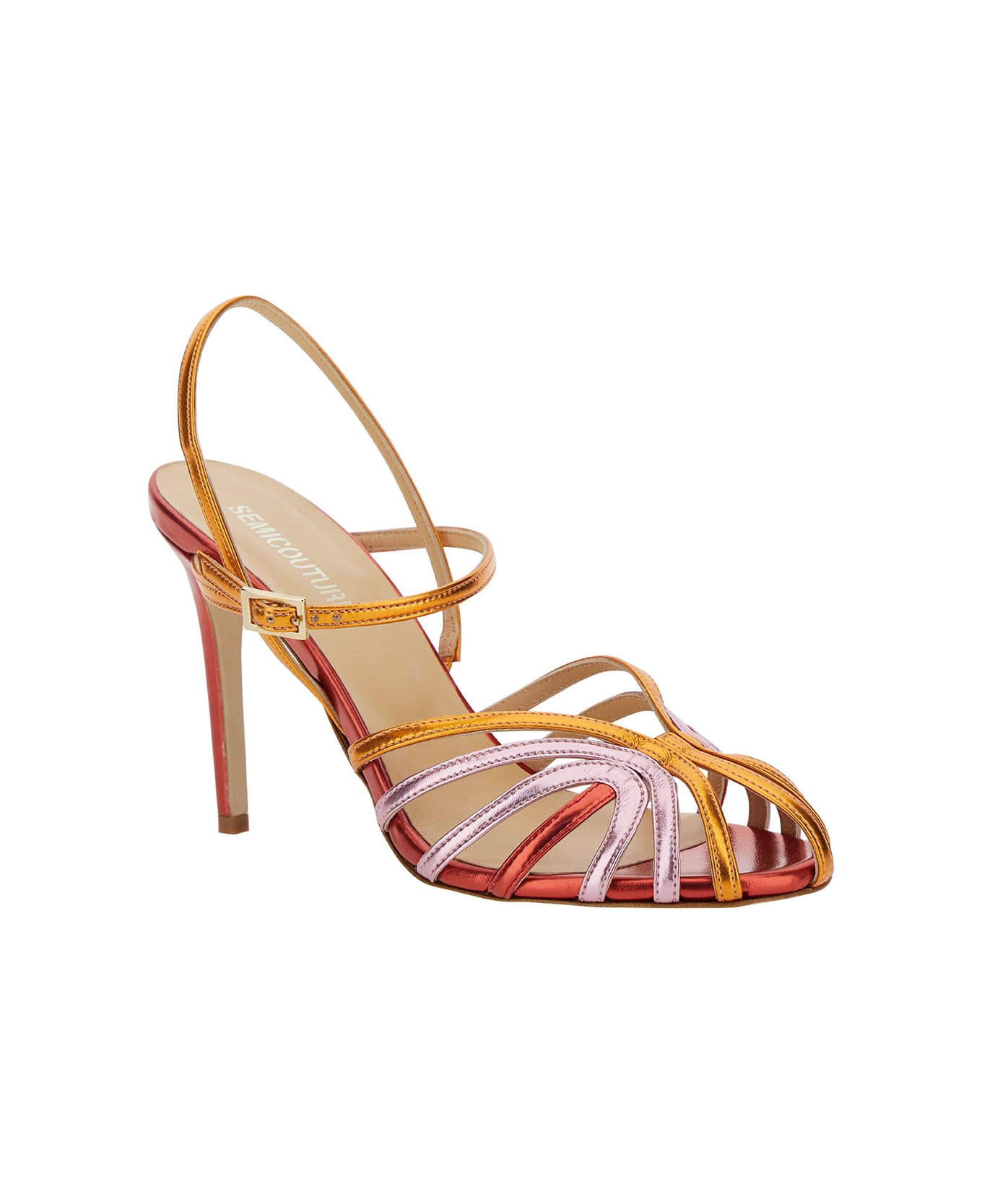 SEMICOUTURE Tricolor Mirrored Sandal With Front Cage In Faux Leather Woman - Multicolor