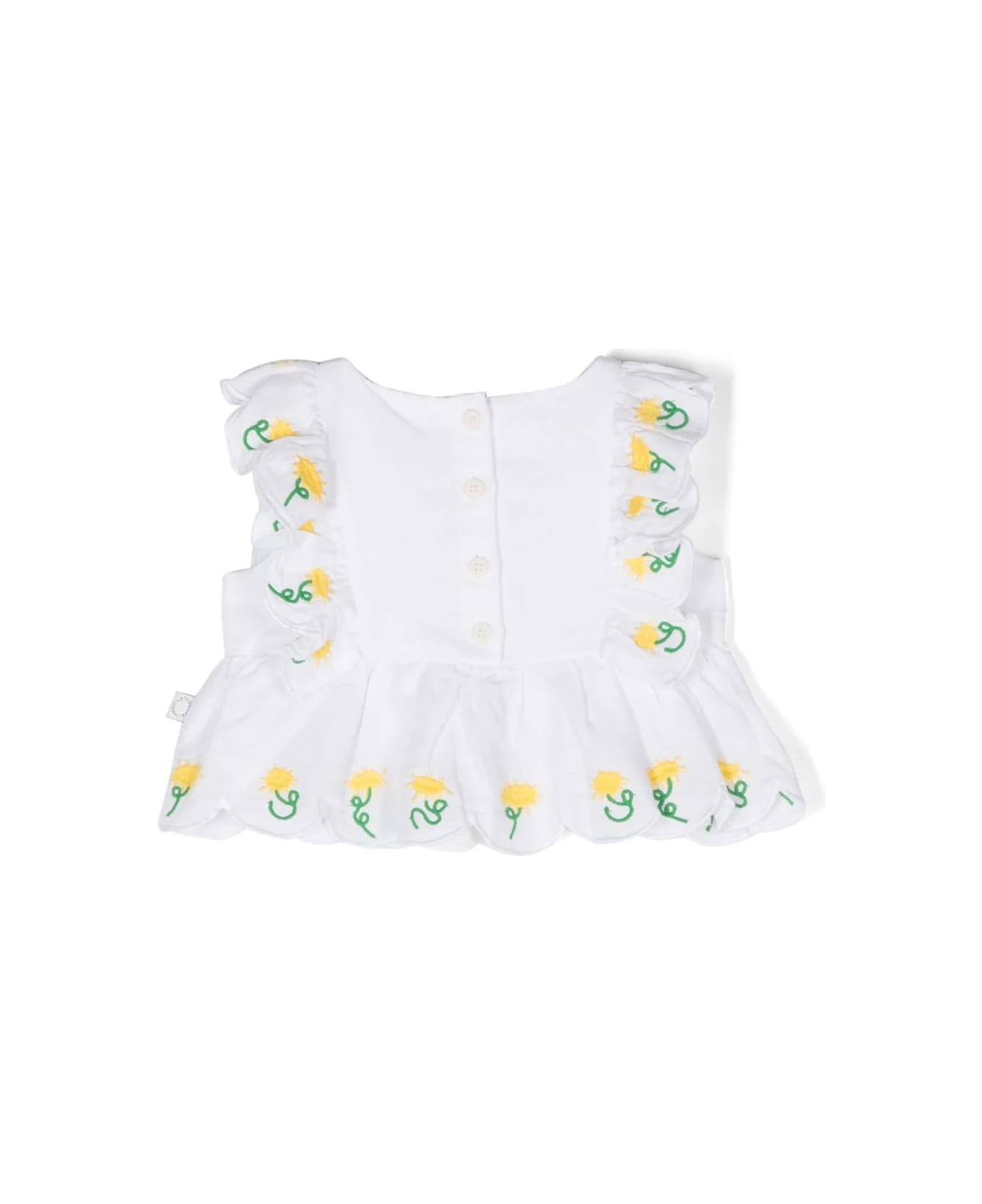 Stella McCartney Kids Flower Embroidery Smock Top In White - White