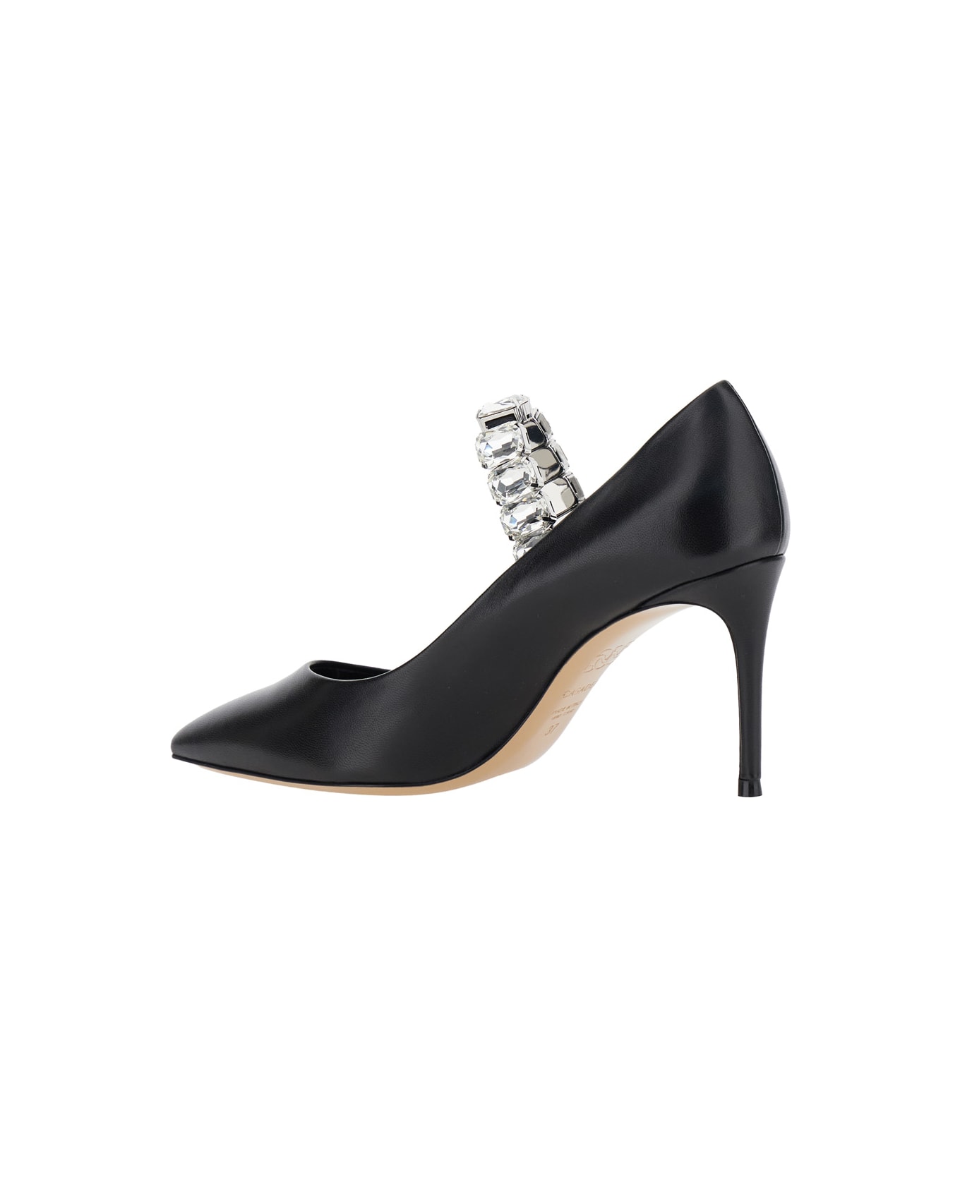 Casadei Black Pumps With Crystal Embellished Strap And High Stiletto Heel In Leather Woman - Black