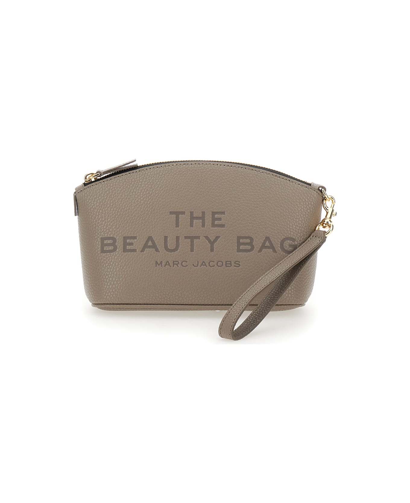 Marc Jacobs 'the Beauty Bag' Grey Clutch Bag With Logo Print On The Front In Leather Woman - Grey