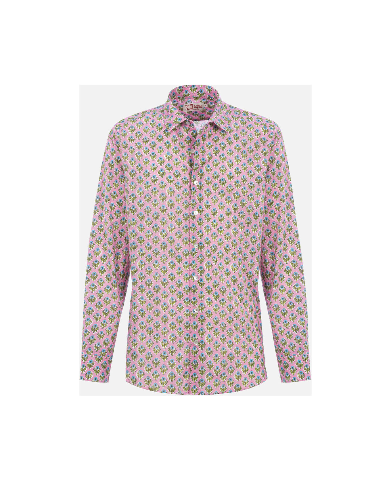 MC2 Saint Barth Man Muslin Cotton Shirt Sikelia With Radical Flower Print - PINK