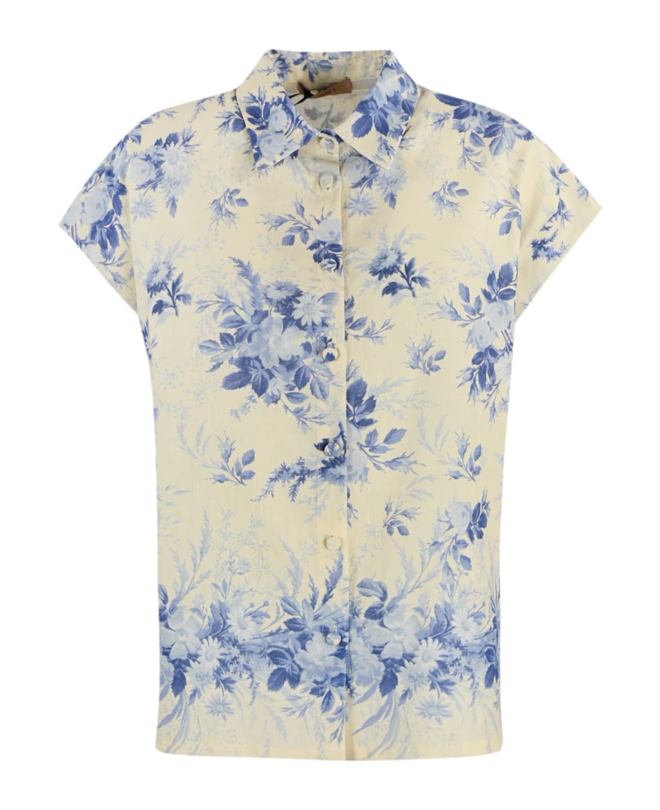 TwinSet Floral Print Linen Blend Shirt - St.toile de jouy