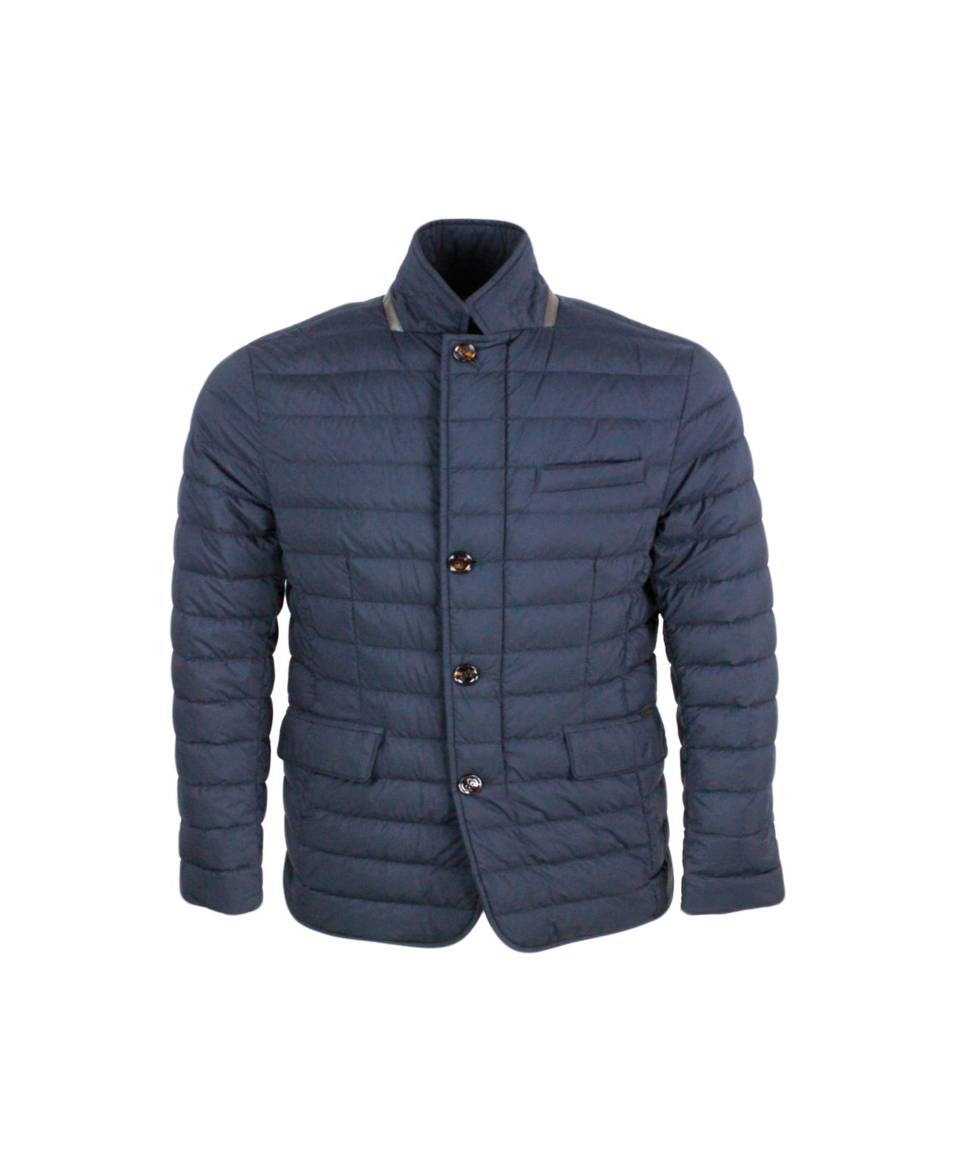 Moorer Jacket Made Of Water-repellent Resin-coated Bi-elastic Fabric. Goose Down Padding - Blu navy