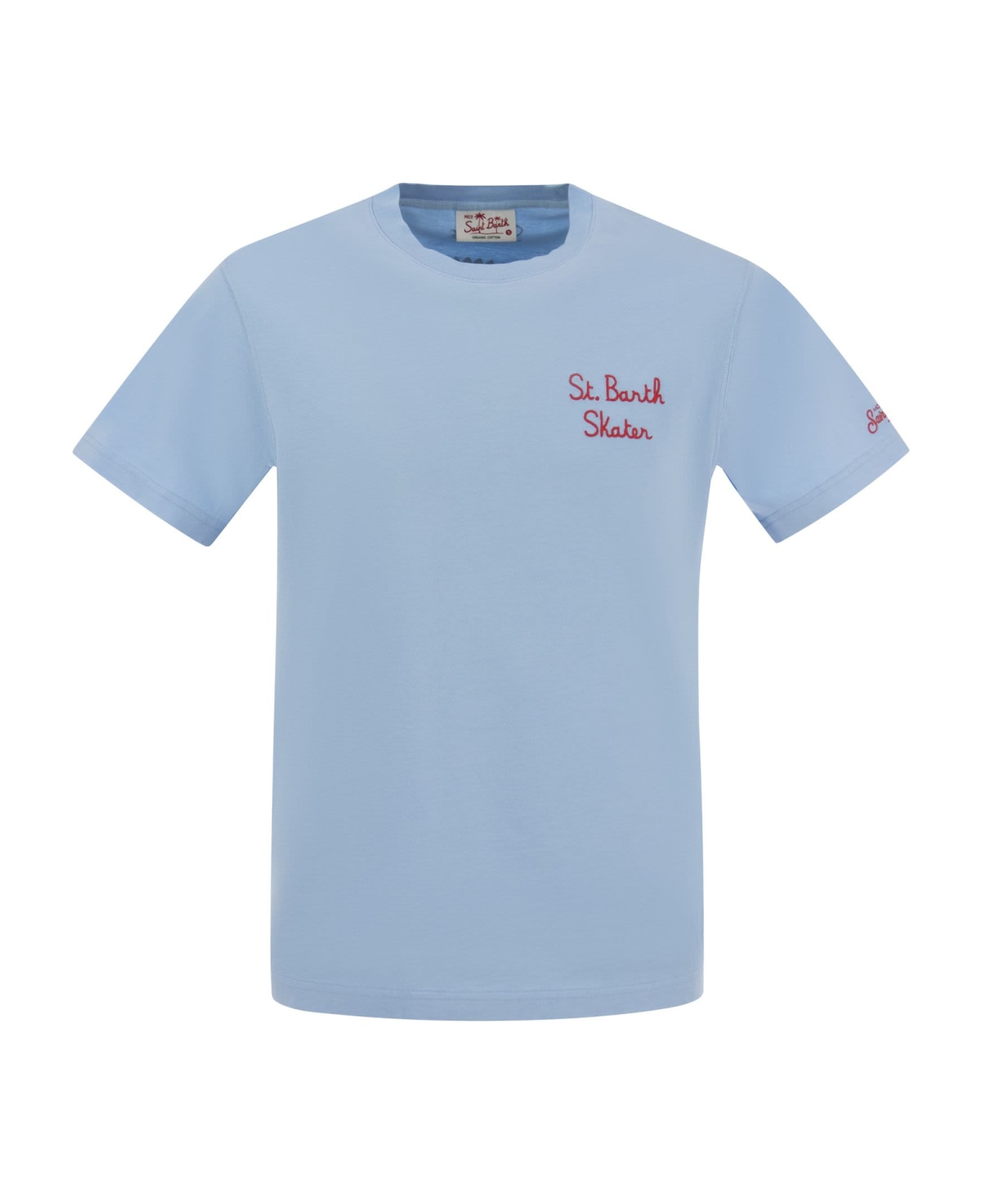 MC2 Saint Barth Cotton T-shirt With Barth Skater Print - Light Blue