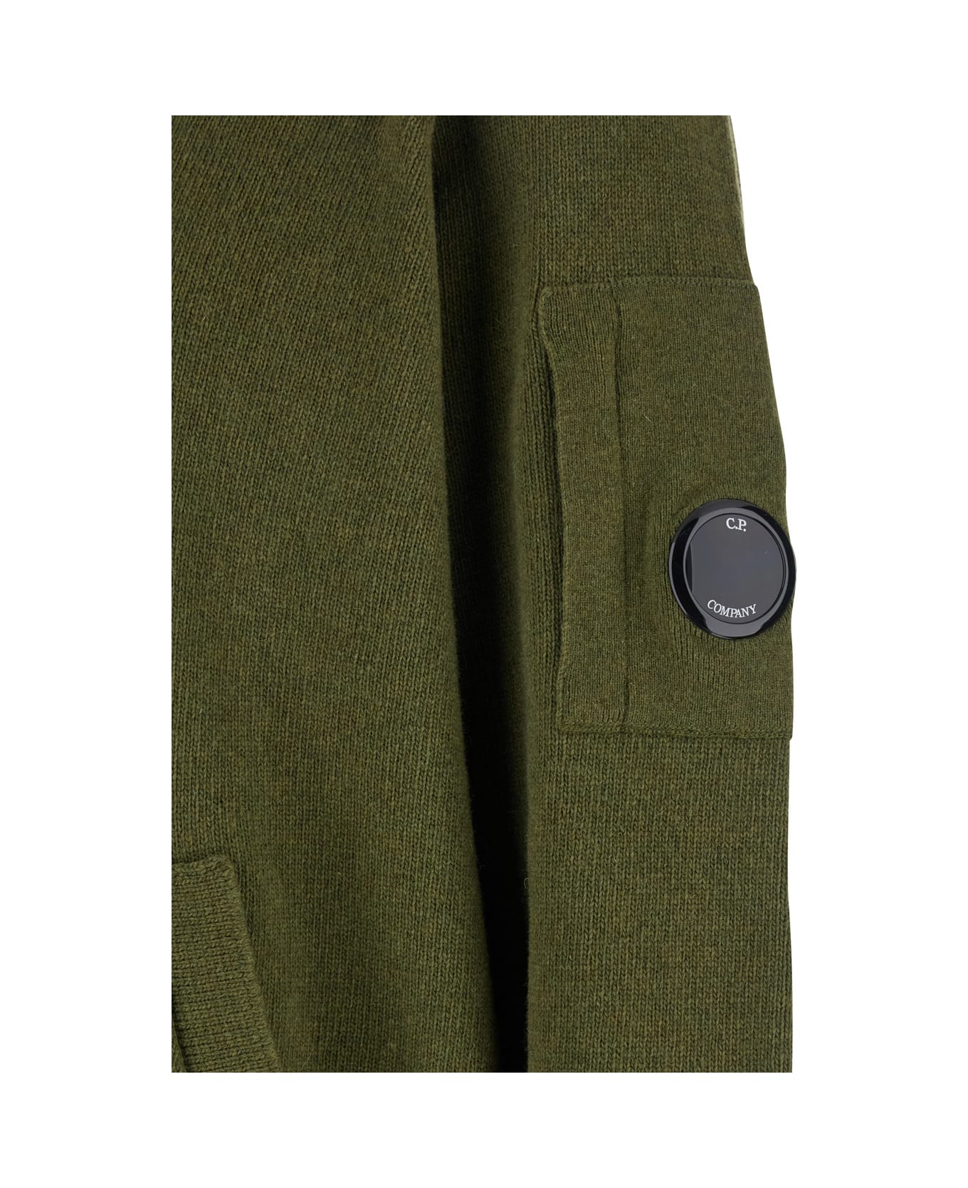C.P. Company Green Jacket With High Neck And Logo Plaque On The Sleeve In Wool Blend Man - Green