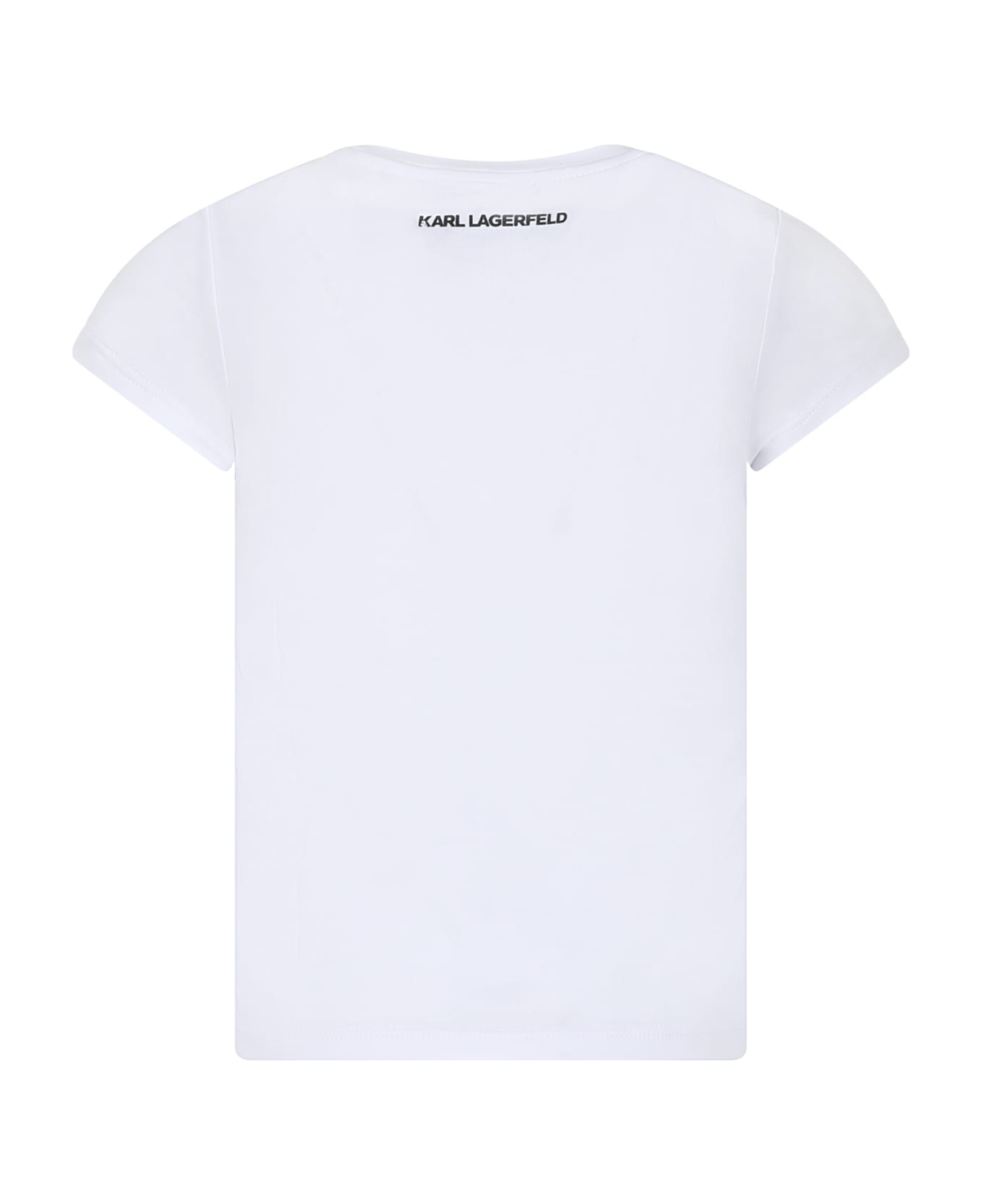 Karl Lagerfeld Kids White T-shirt For Girl With Karl Lagerfeld Print And Logo - White Tシャツ＆ポロシャツ