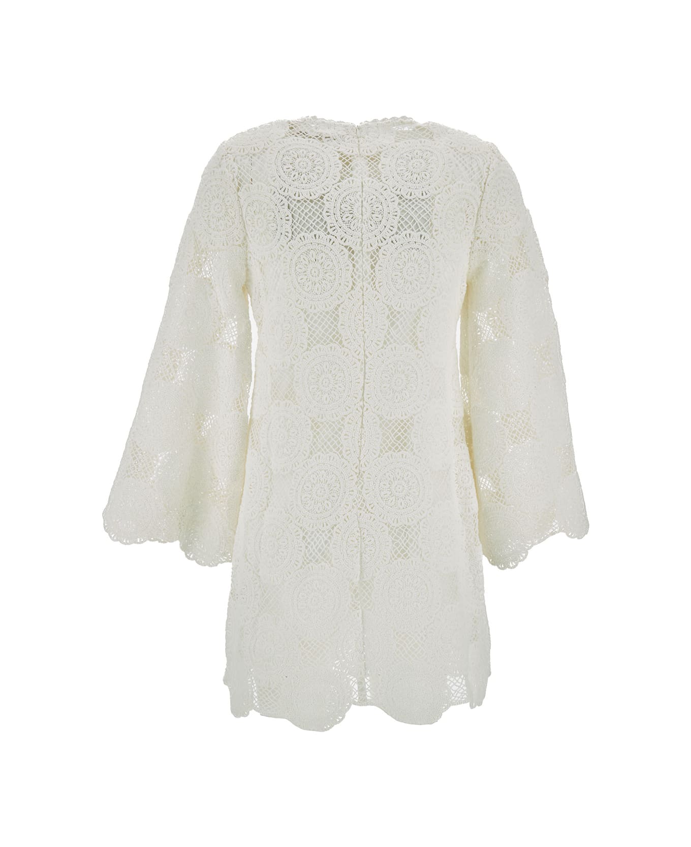 Zimmermann Mini White Dress With Long Sleeves And Slip In Guipure Lace Woman - White