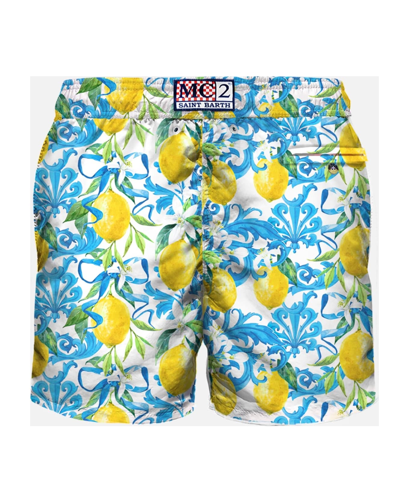 MC2 Saint Barth Man Light Fabric Swim Shorts With Lemon Print - WHITE スイムトランクス