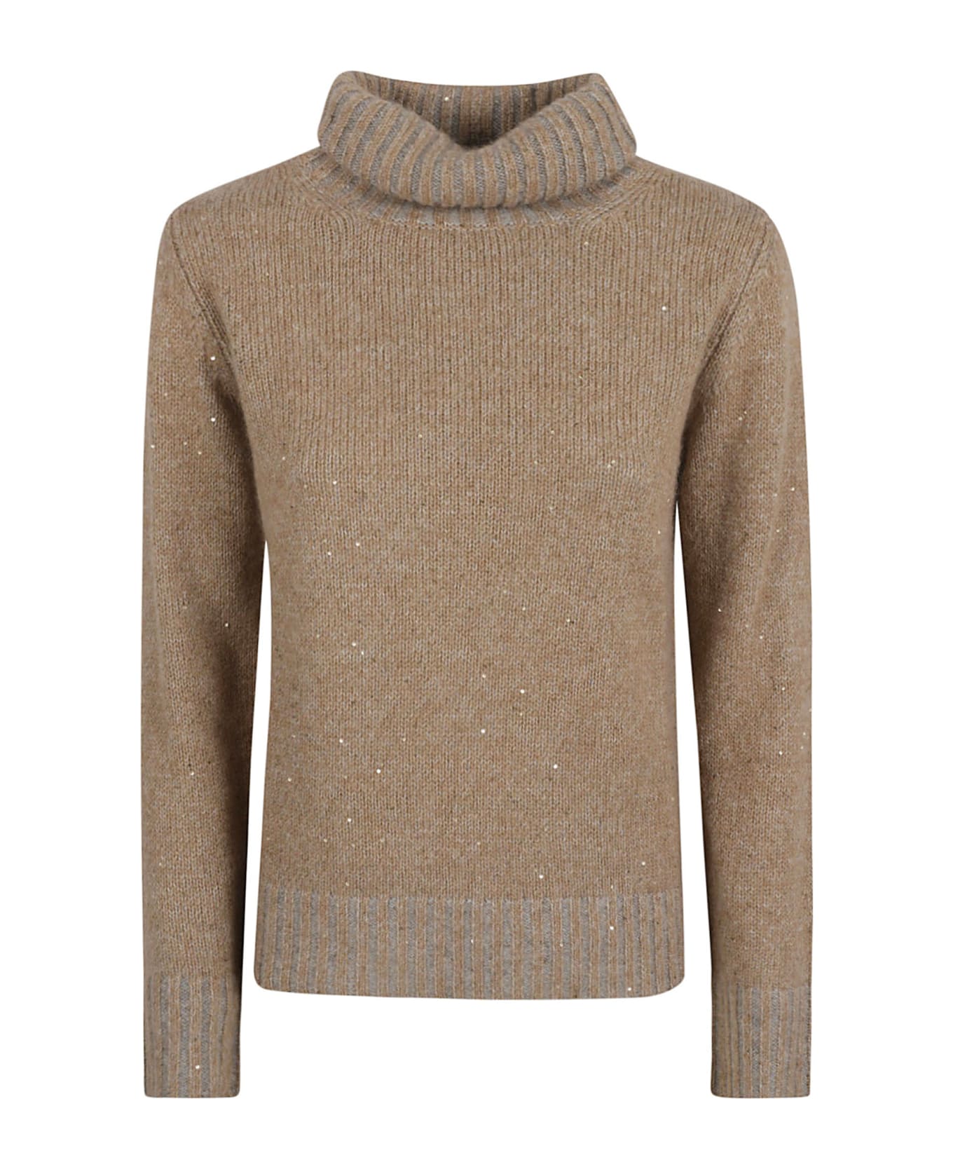 Fabiana Filippi Embellished Turtleneck Rib Sweater - Camel
