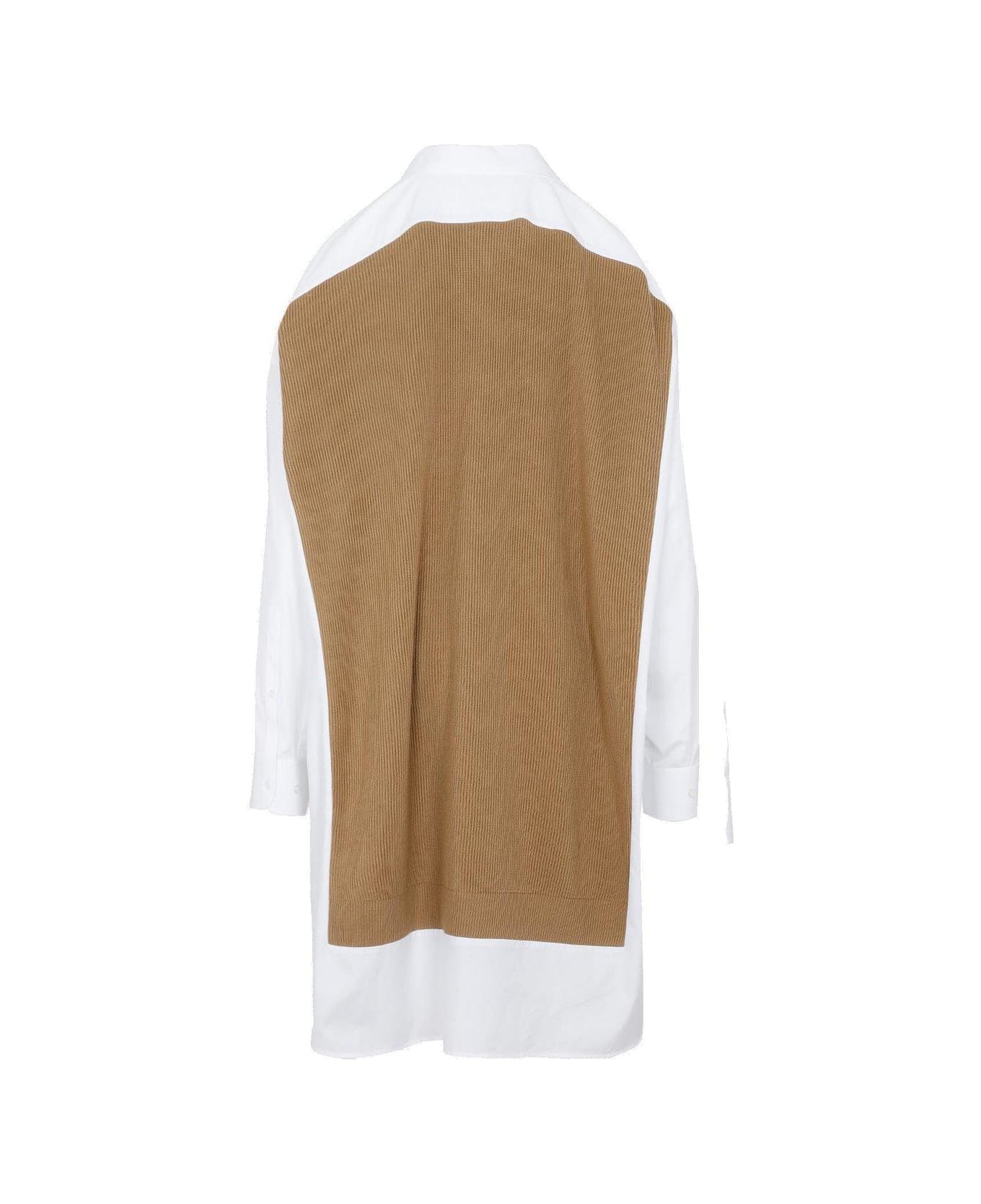 Maison Margiela Knit Panelled Shirt Dress - WHITE/BROWN