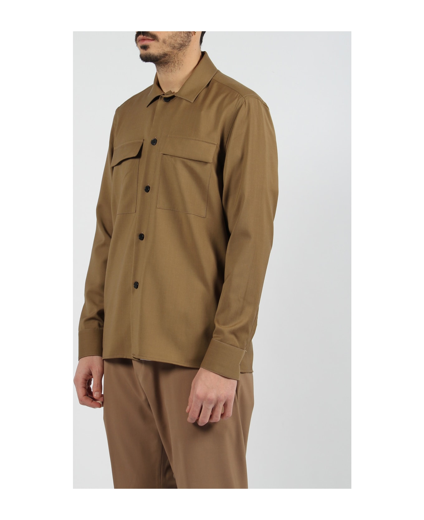 Low Brand Tropical Wool Shirt Jacket - Brown