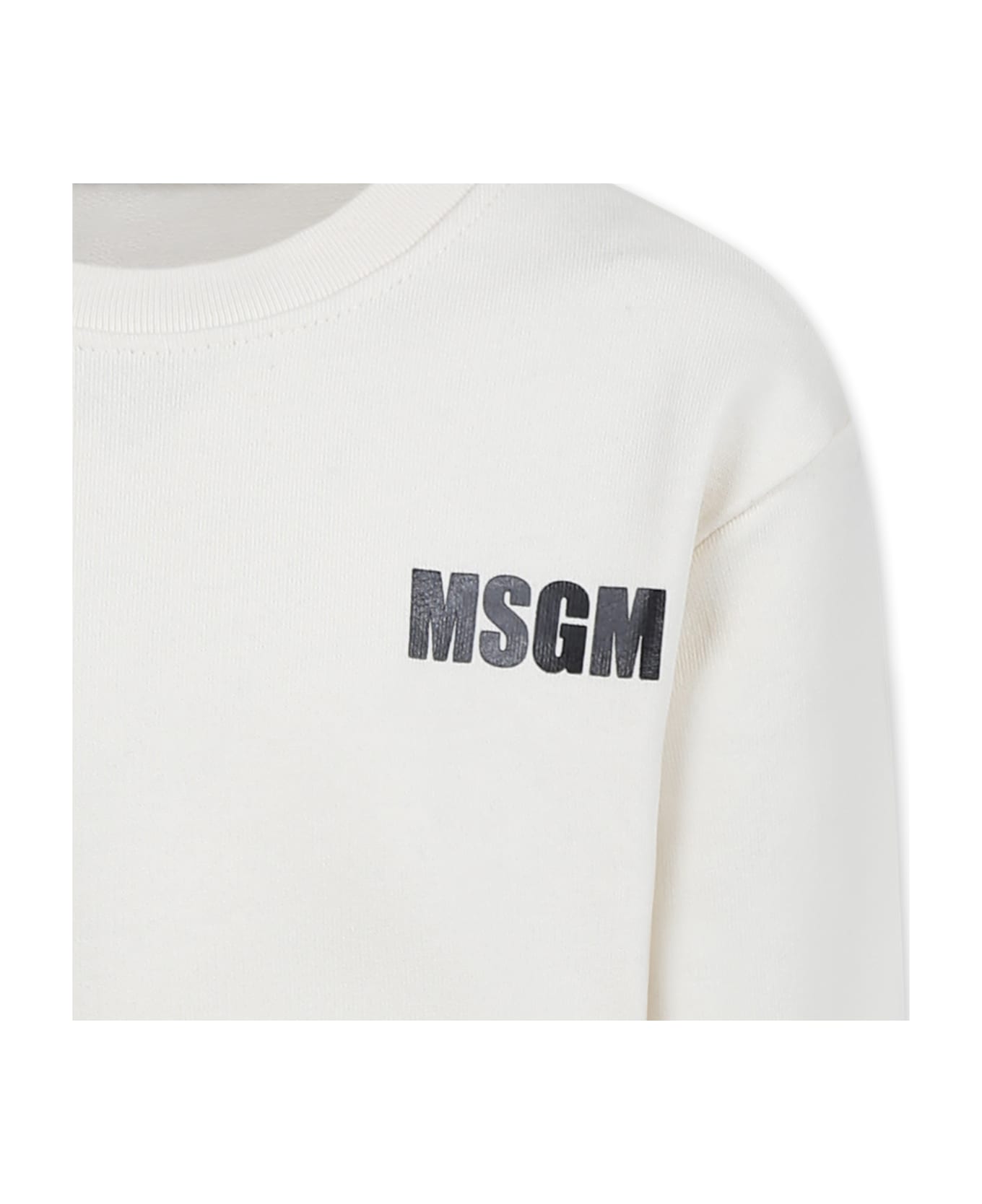MSGM Ivory Sweatshirt For Kids With Logo - Ivory