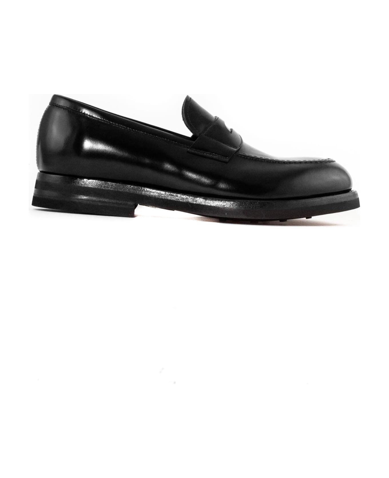 Green George Black Brushed Leather Loafer - Black ローファー＆デッキシューズ