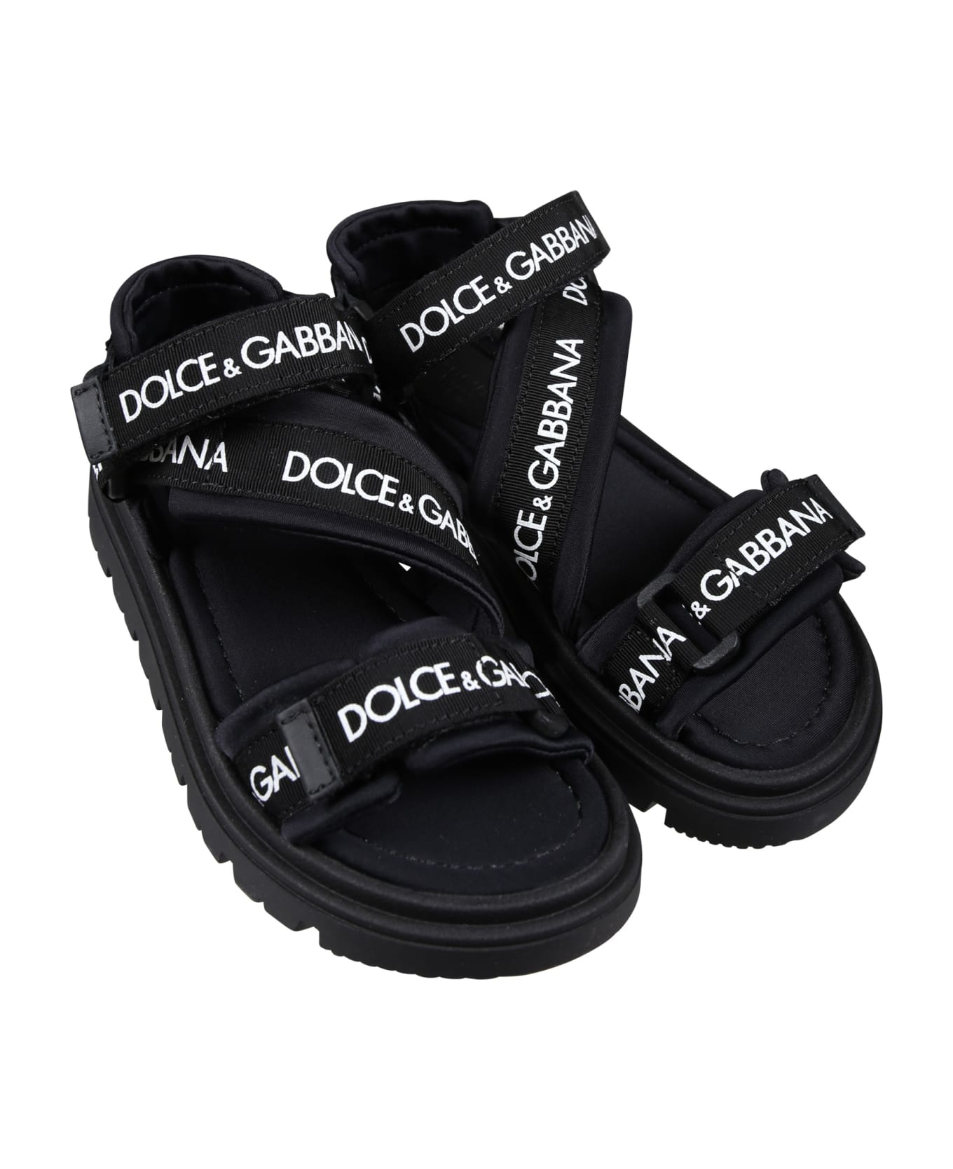 Dolce & Gabbana Black Sandals For Girl With Logo - Nero