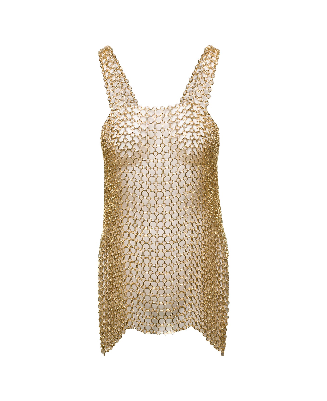 Silvia Gnecchi Gold-tone Mini Dress With Shoulders Straps And Side Splits In Metal Mesh Woman - Metallic