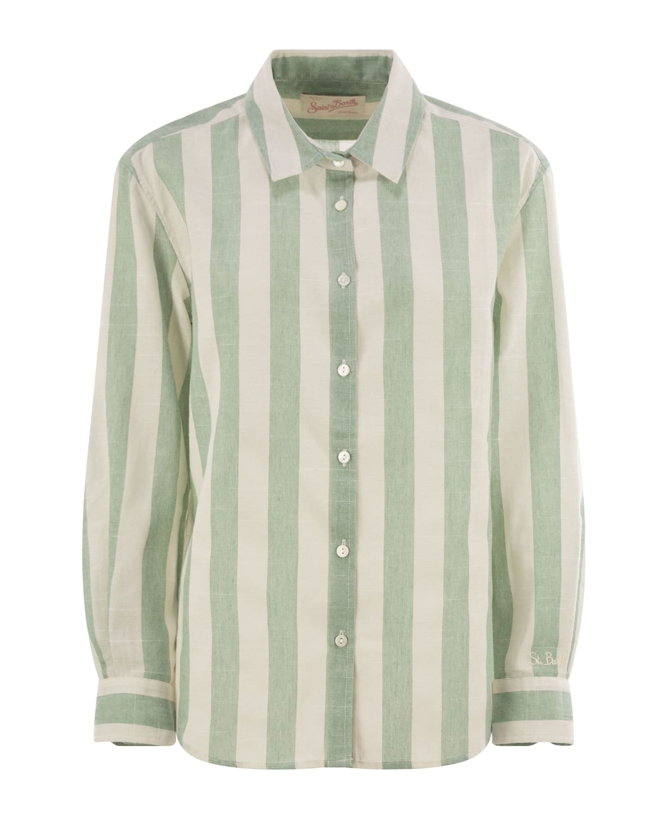 MC2 Saint Barth Meredith - Patterned Cotton Blend Shirt - White/green