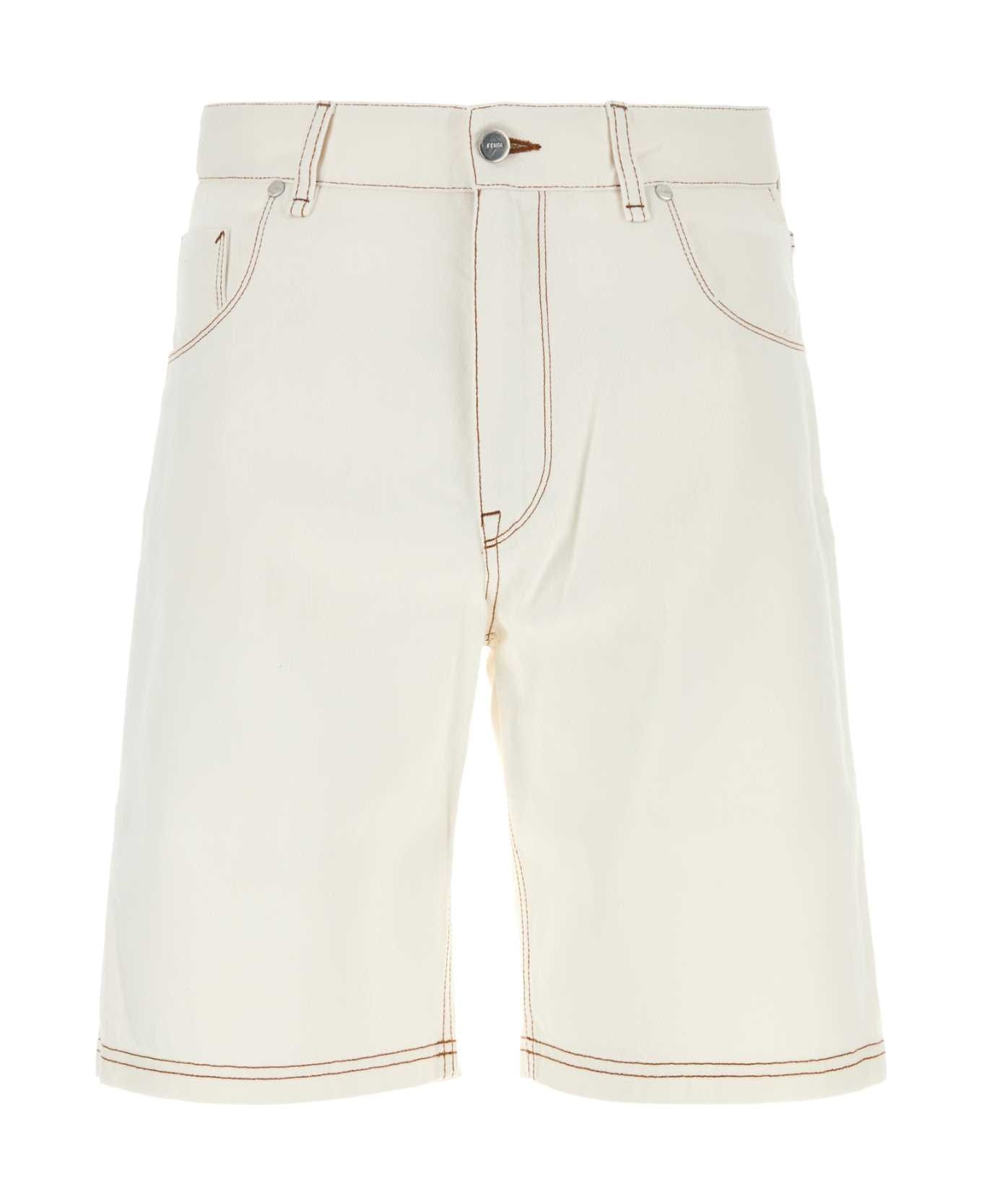 Fendi White Denim Bermuda Shorts - ECRU
