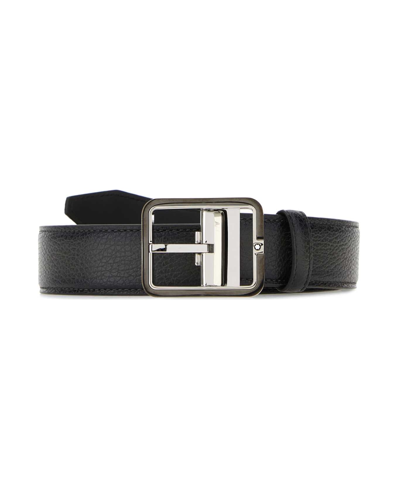 Montblanc Dark Grey Leather Belt - GREYSFUMATO