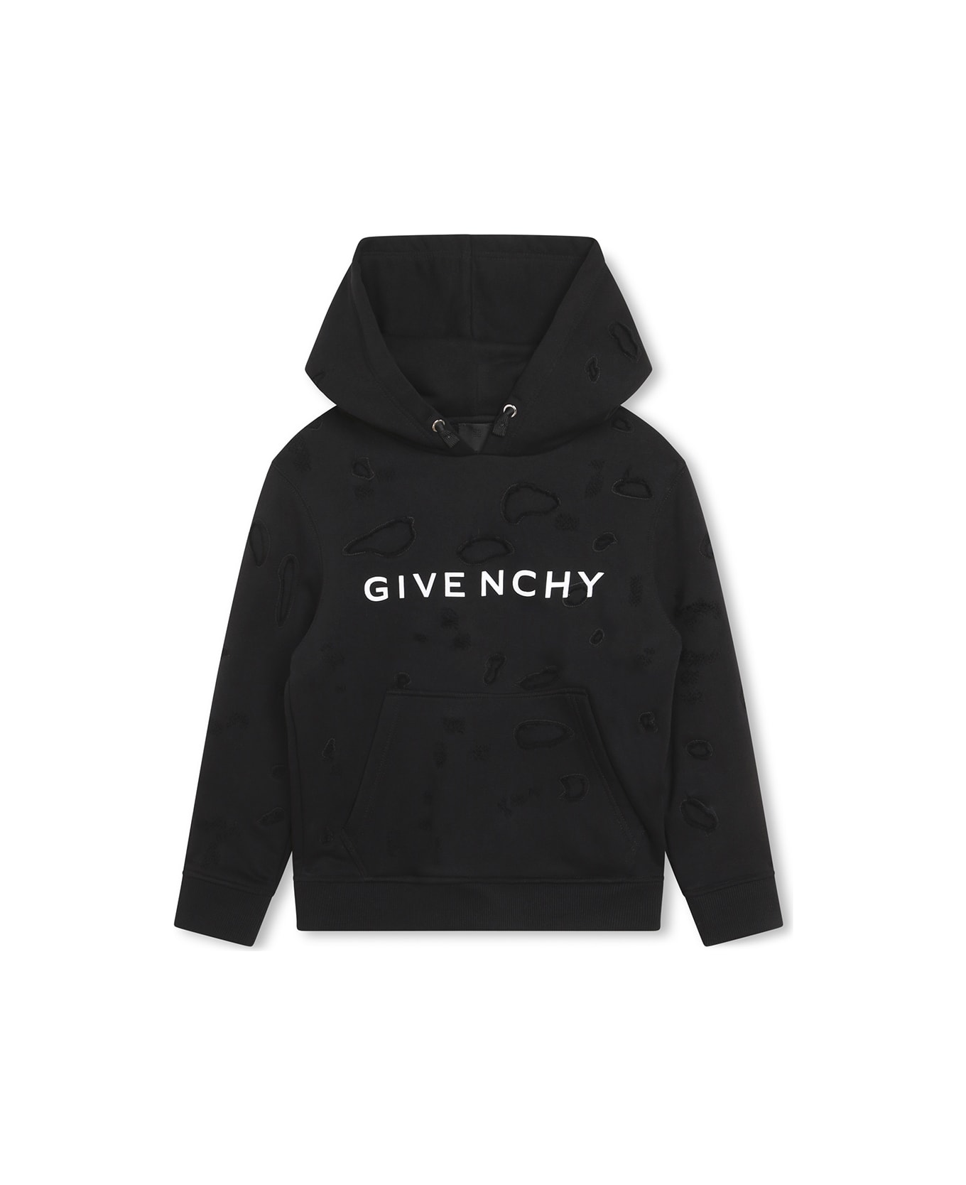 Givenchy Black Hoodie With Logo And Distressed Effect - Nero