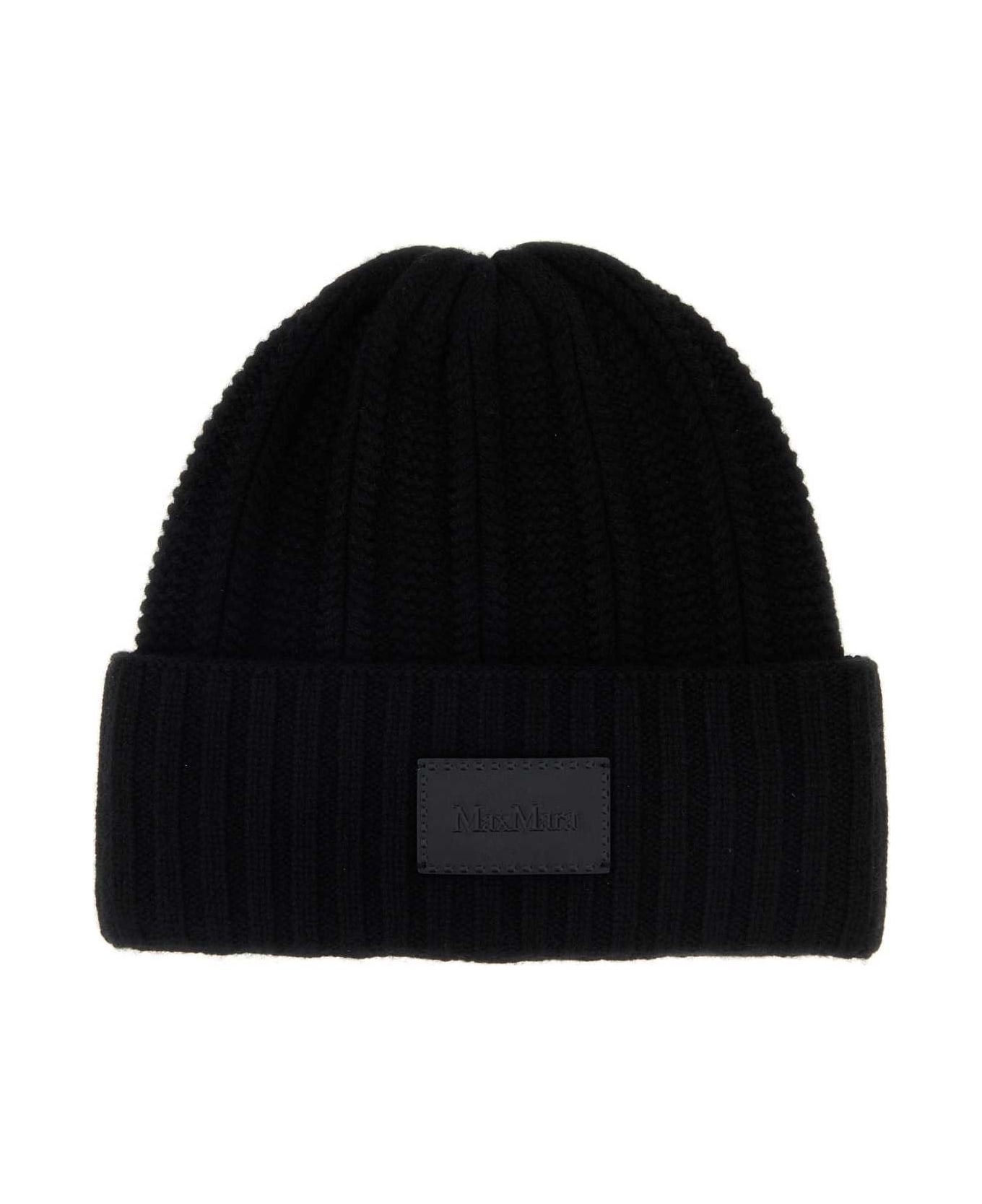 Max Mara Black Cashmere Macbeth Beanie Hat - BIANCO