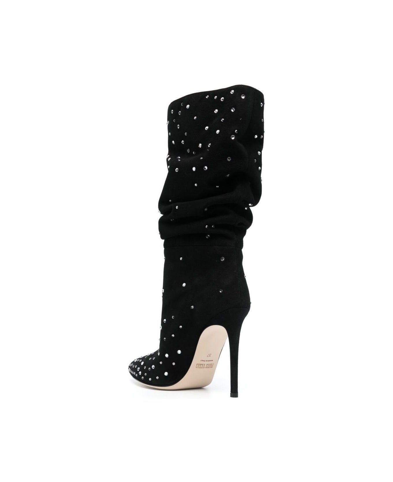 Paris Texas Suede Crystal Holly Stiletto Slpouchy Boot Heel 105 - Black