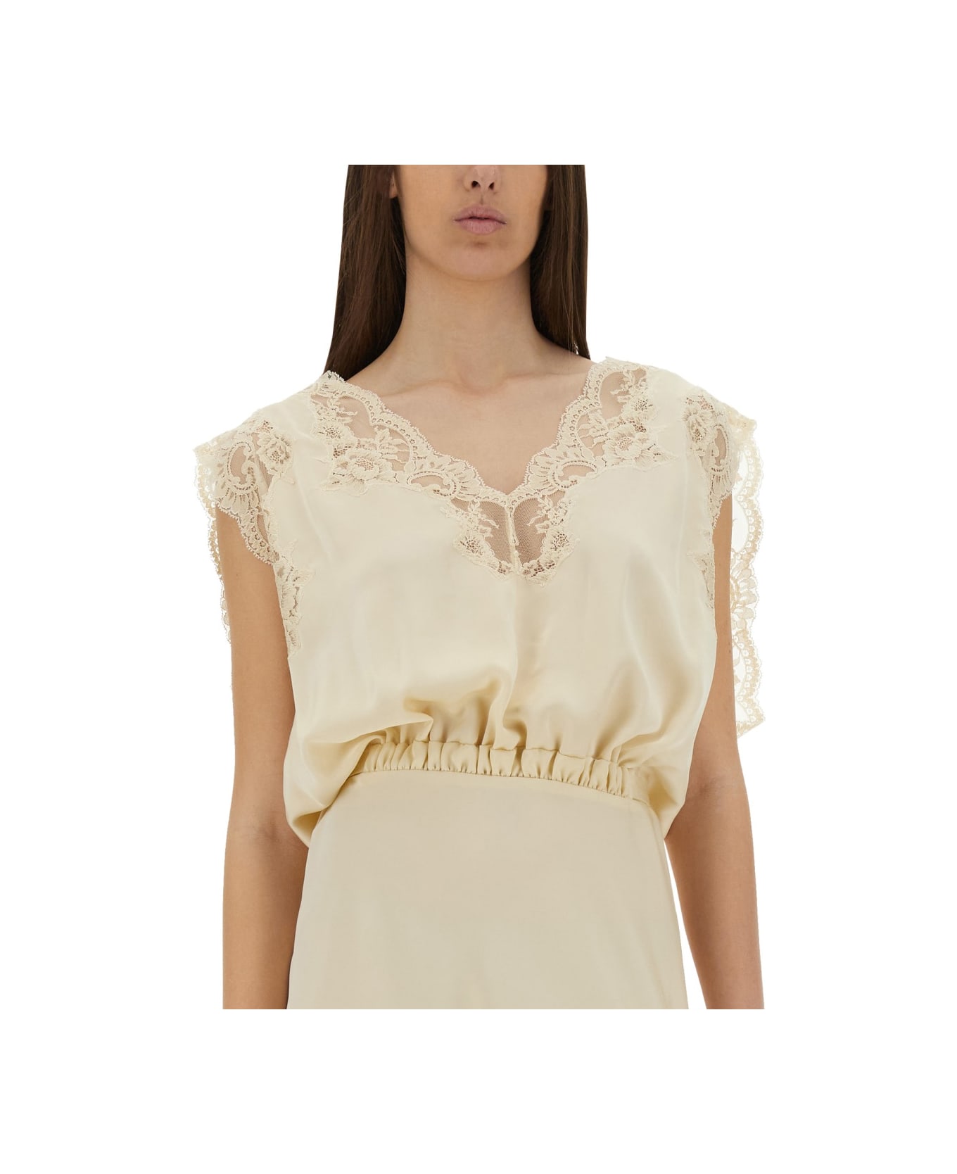 Paco Rabanne Midi Dress With Lace Inlays - IVORY