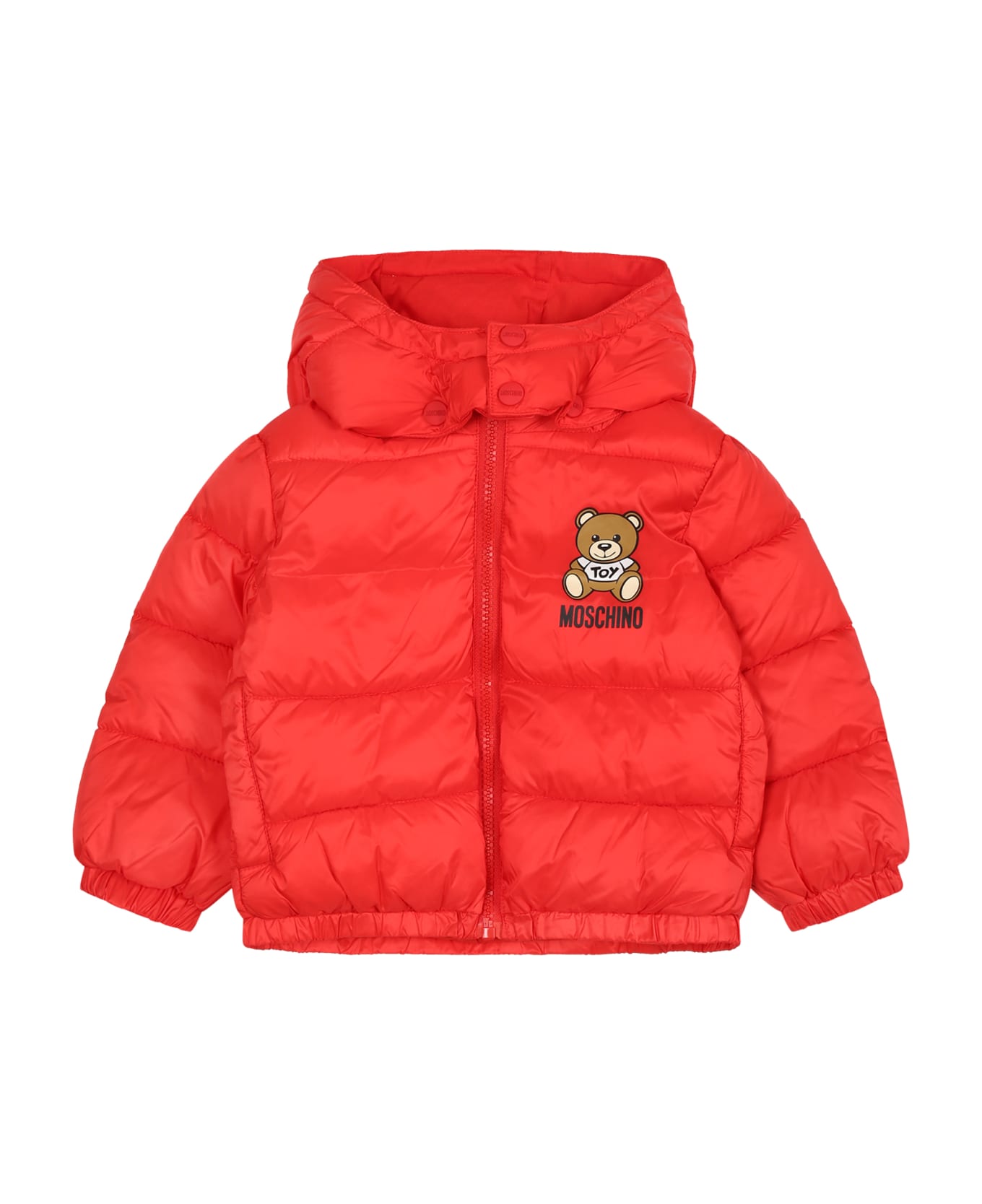 Moschino Red Down Jacket For Babykids With Teddy Bear And Logo - Red