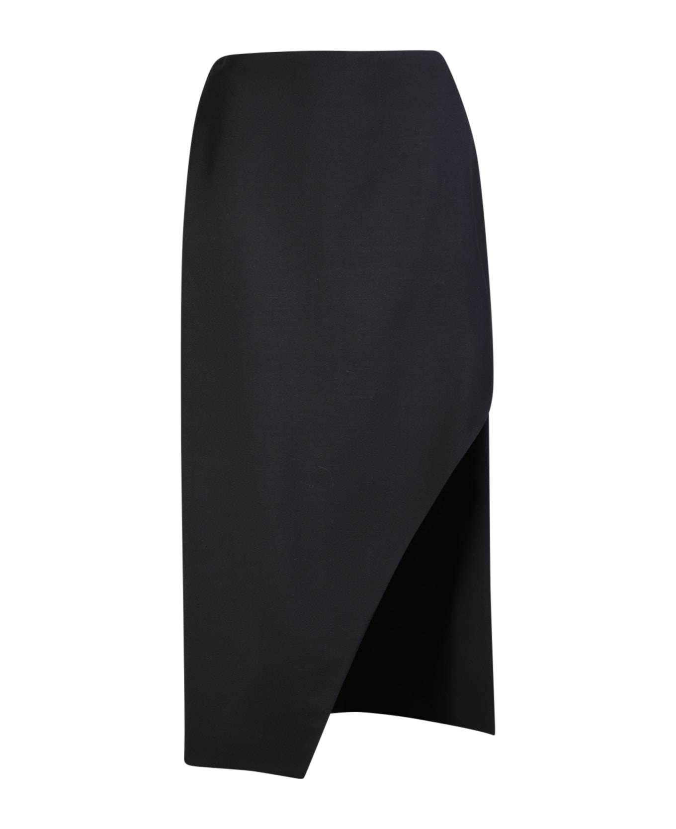 Alexander McQueen Black Wool Midi Skirt With Slit - Black スカート