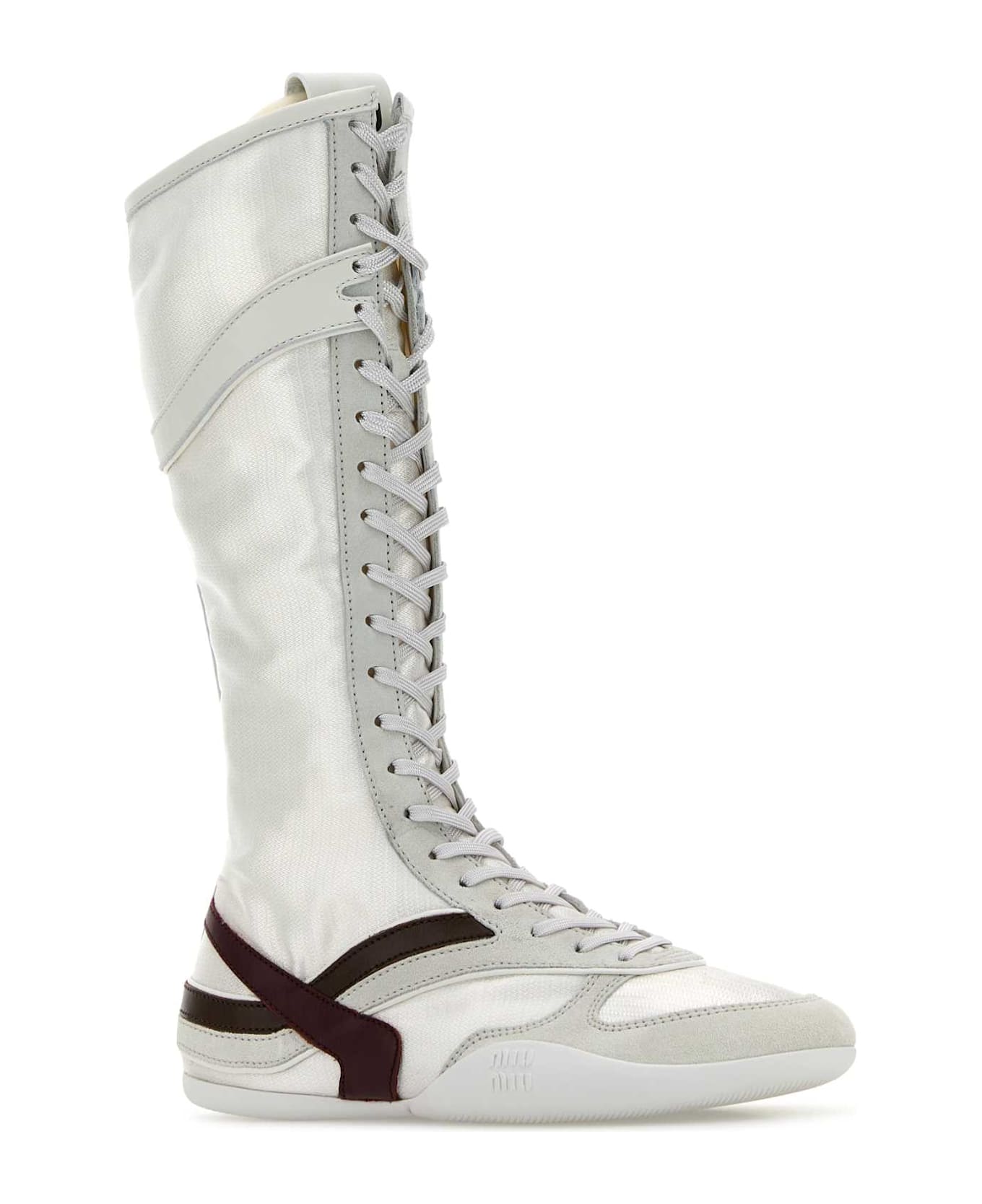 Miu Miu Two-tone Tech Fabric And Suede Gymnasium Boots - BIANCOAMARANTO