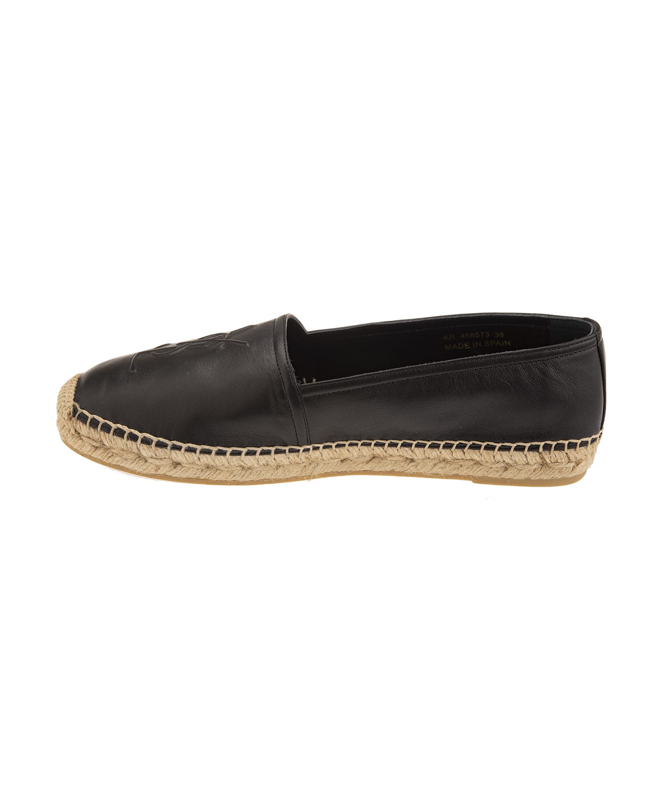 Saint Laurent Black Leather Monogram Espadrillas - Black