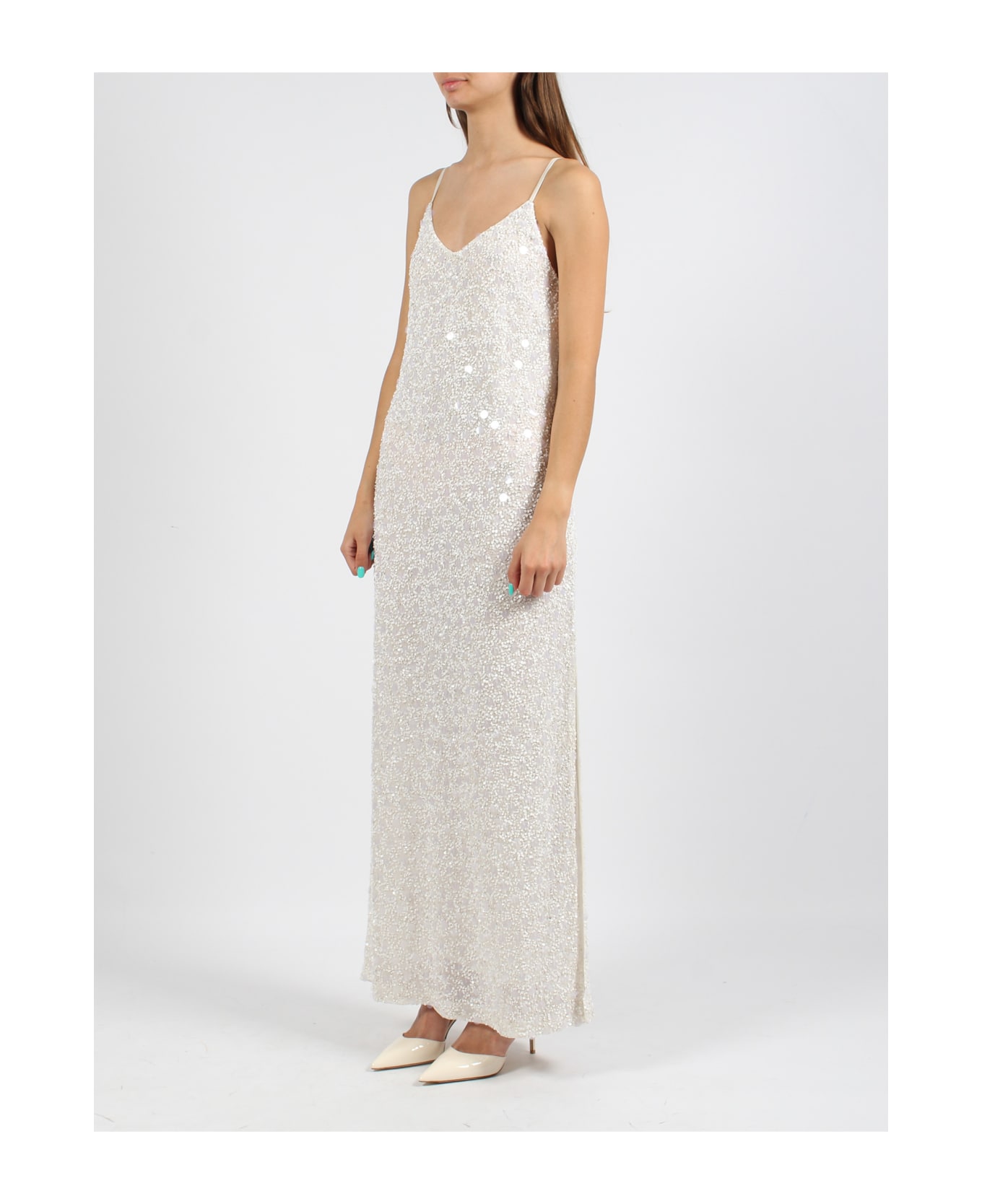 Parosh Sequins Long Dress - White