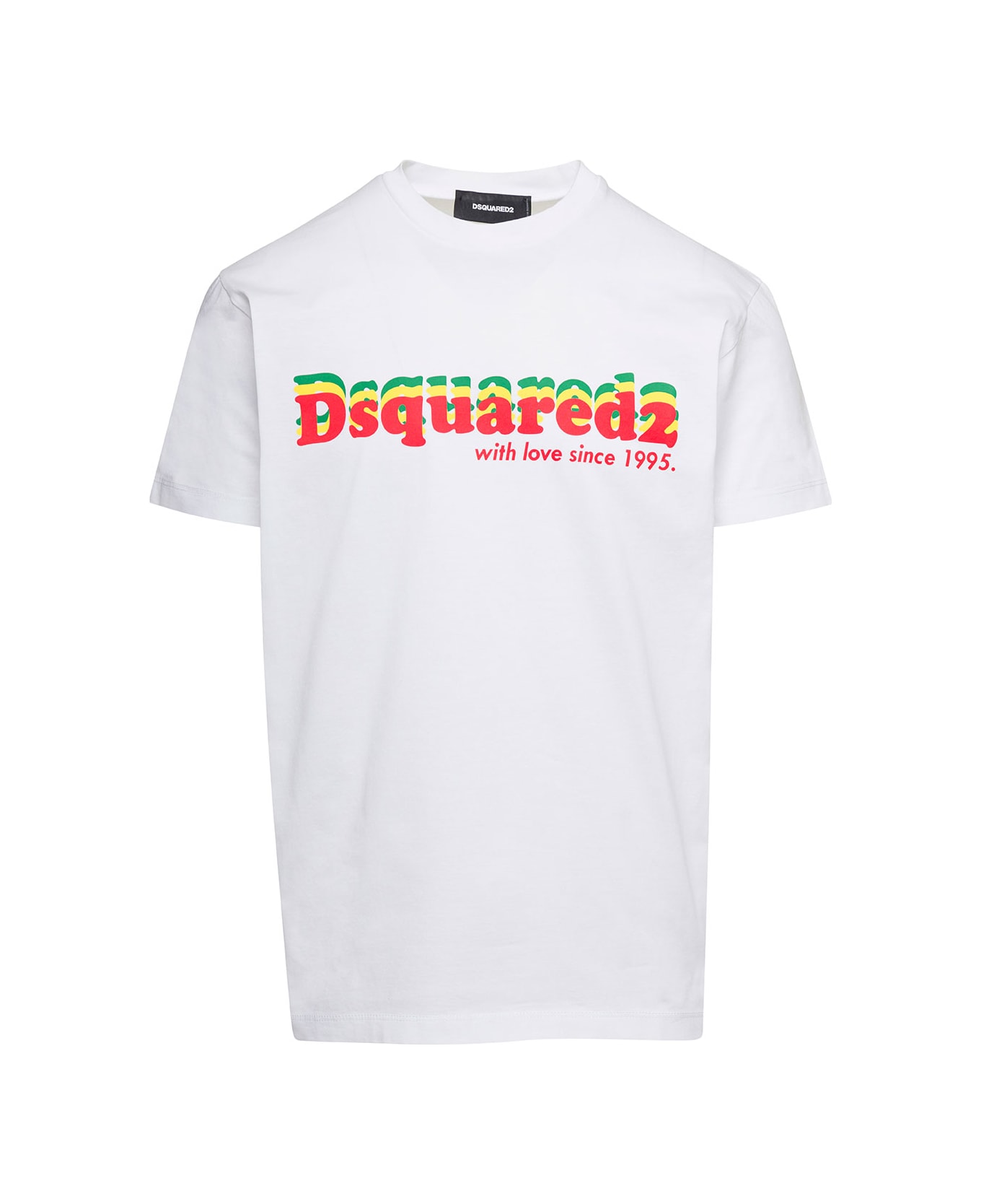 Dsquared2 White Crewneck T-shirt With Printed Logo On The Chest In Cotton Man - White シャツ