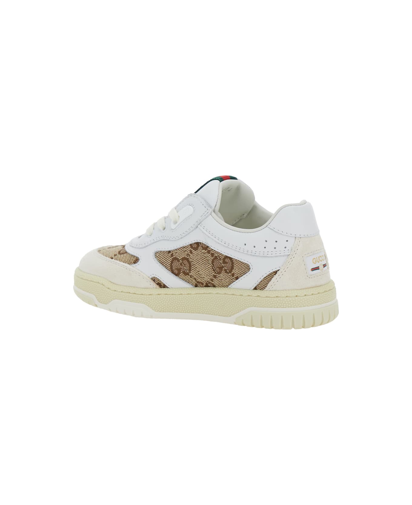 Gucci Sneaker With Gg Motif And Web Detail In Leather Boy - White