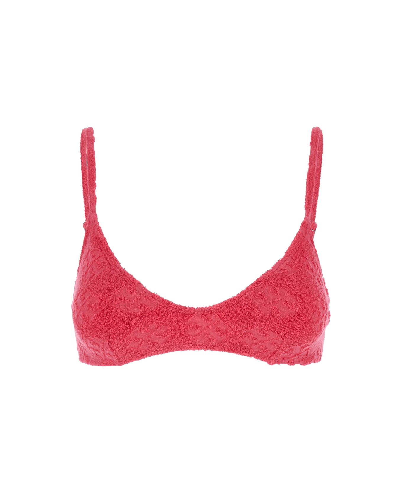 Tory Burch 
terry
 Pink Bikini Top With Adjustable Spaghetti Straps And All-over Logo Embroidery In Cotton Blend Stretch Woman - Pink