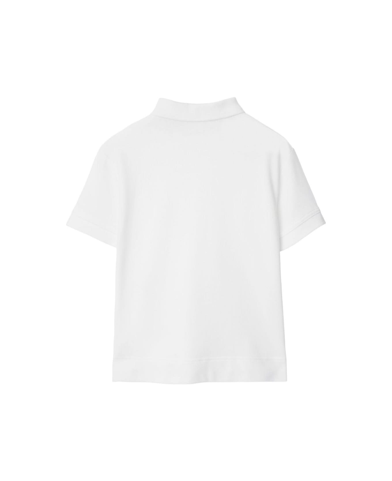Burberry White Polo With Logo Pach On The Front In Cotton Boy - White