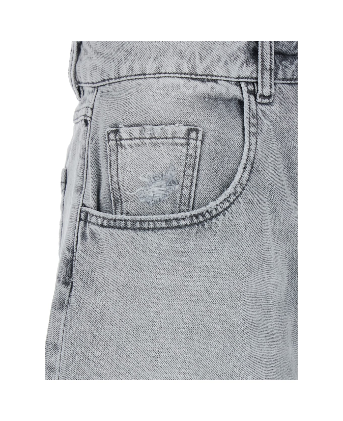 Icon Denim 
lea
 Grey Bermuda Pants With Front Ripped Details And Logo Patch On The Rear In Denim Woman - Grey
