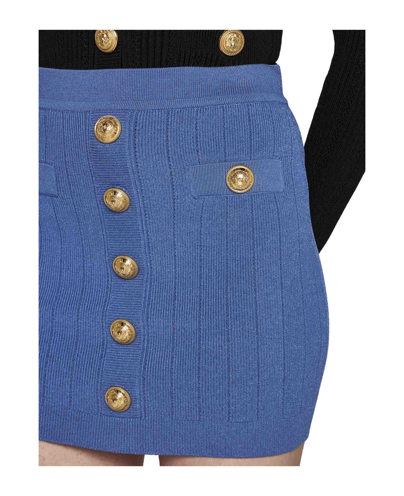 Balmain Logo Button Knit Skirt - Blu