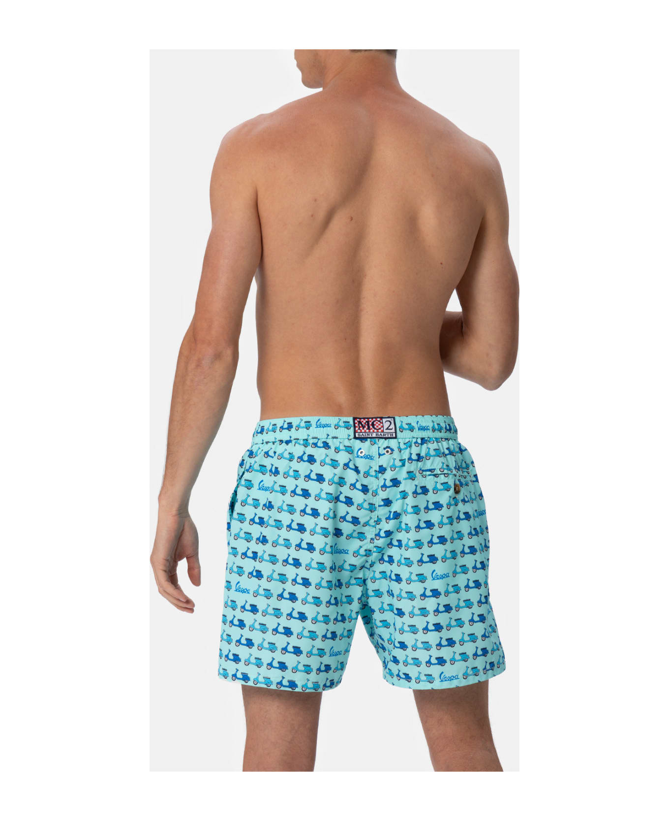 MC2 Saint Barth Man Lightweight Fabric Swim-shorts Lighting Micro Fantasy With Vespa Print | Vespa Special Edition - GREEN