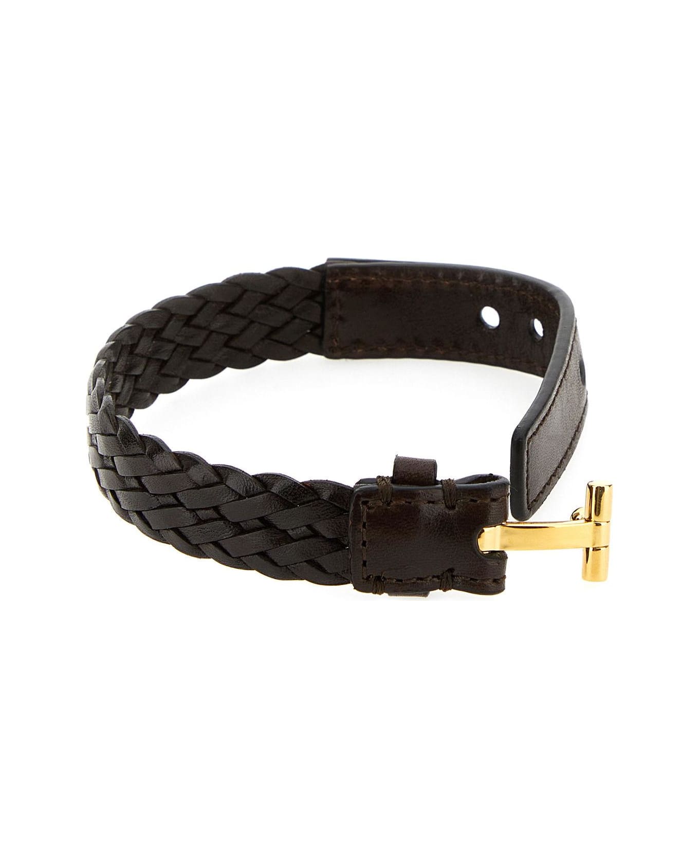 Tom Ford Dark Brown Leather Bracelet - Marrone