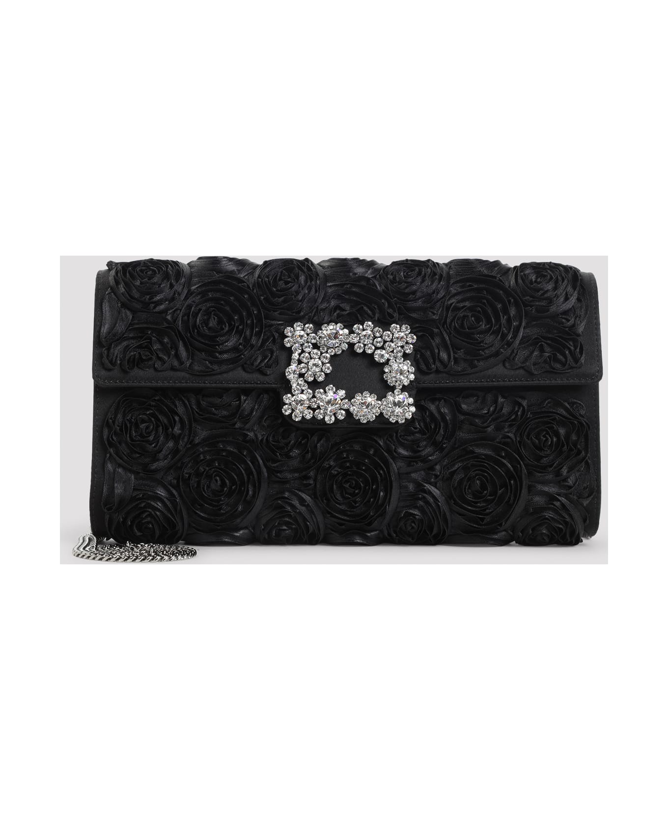 Roger Vivier Envelope Flap Rose Flower Buckle Shoulder Bag - Nero